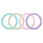 Bumkins Baby Teething Freezer Toy Keys Rings, Soft Flexible Pacifier to Chew, Cool Teether Gum Relief, Babies 3 Months, Freezable, Platinum Cured Silicone, Sensory Bracelet, 4-pk Pastels
