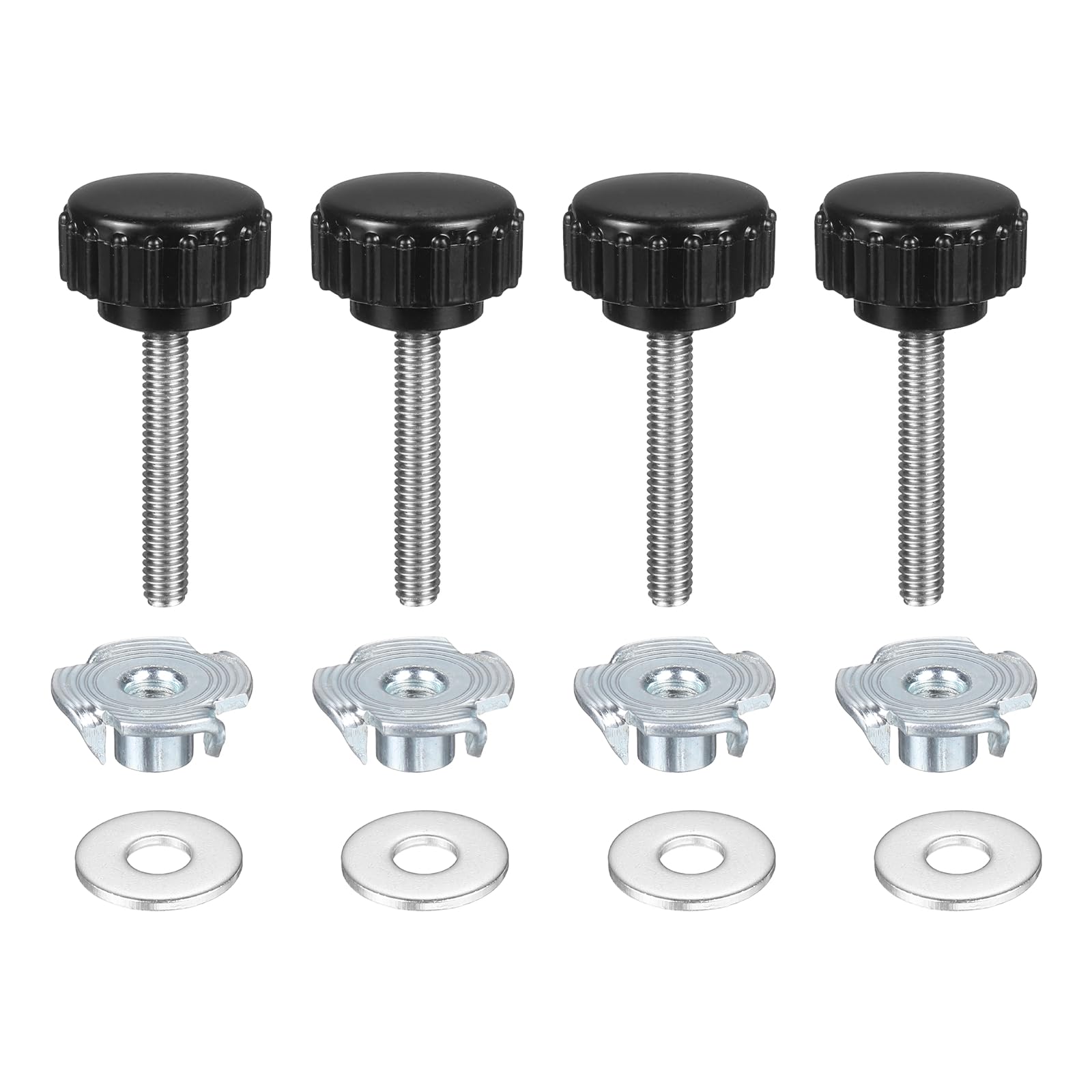 sourcing map 4 Pcs M4 x 25mm Knurled Clamping Knobs 18mm Head with Washers & T-Nuts โ image 1
