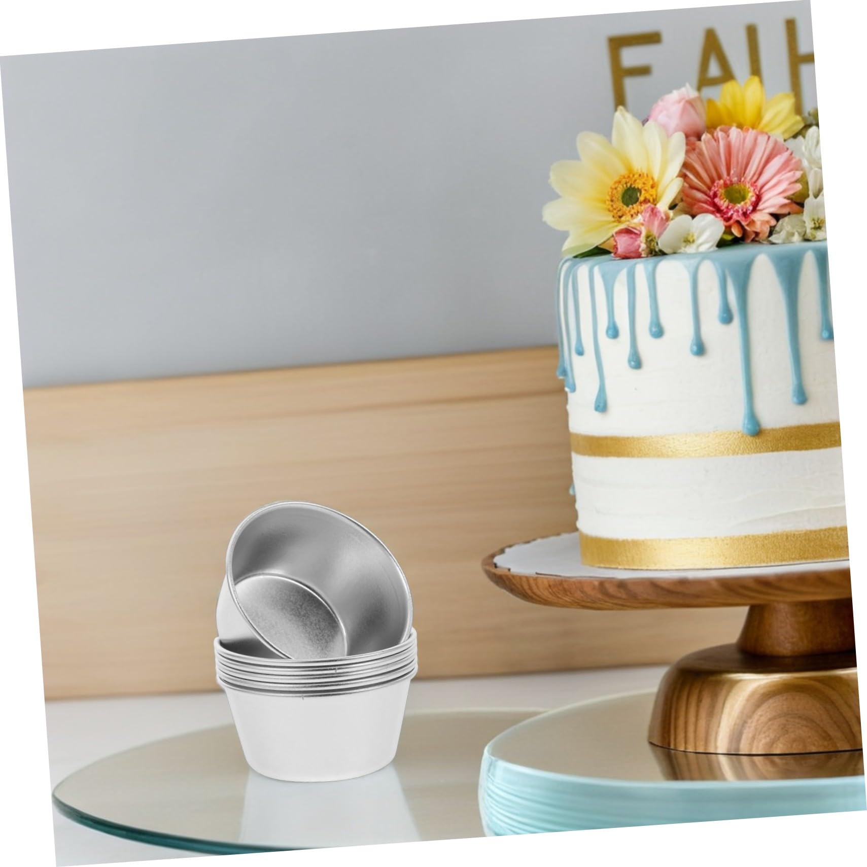 Moldes Carbono Tartas de Mini Piezas para 8 Acero Redondos | Superficie Antiadherente, Diseño Mini para Horneado Uniforme, Tono Plata, Uso en Repostería Casera