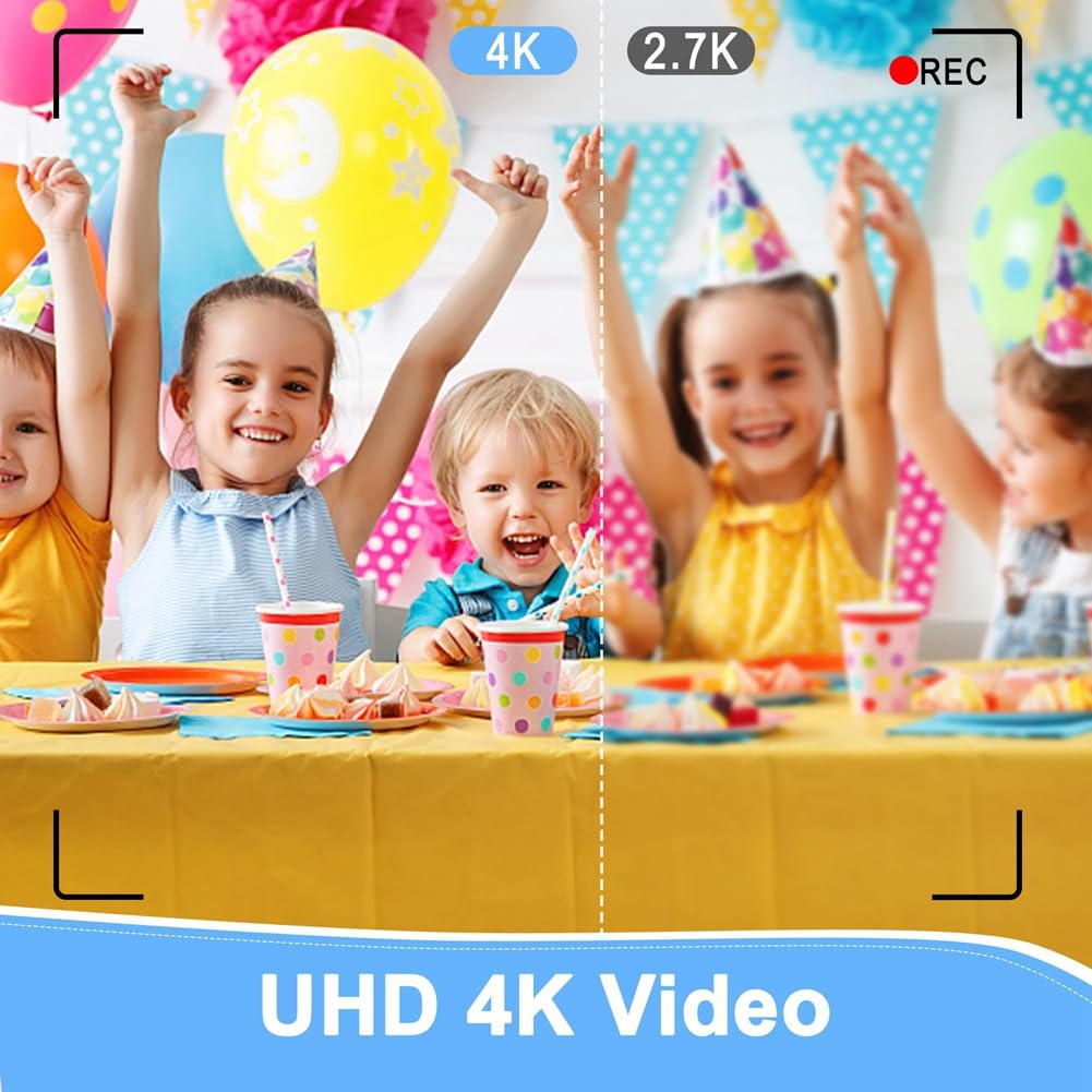 Carriere Aparat cyfrowy, aparat dziecięcy 4K do fotografii, kamera odtwarzacza MP3 64 MP, ekran IPS 2,8 , automatyczna regulacja ostrości, łatwa instalacja, łatwy w użyciu (czarny)