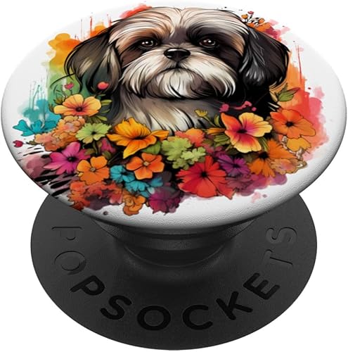 Colorido Shih Tzu acuarela Arte Mascota Perro Mamá Shih Tzu PopSockets Estándar PopGrip