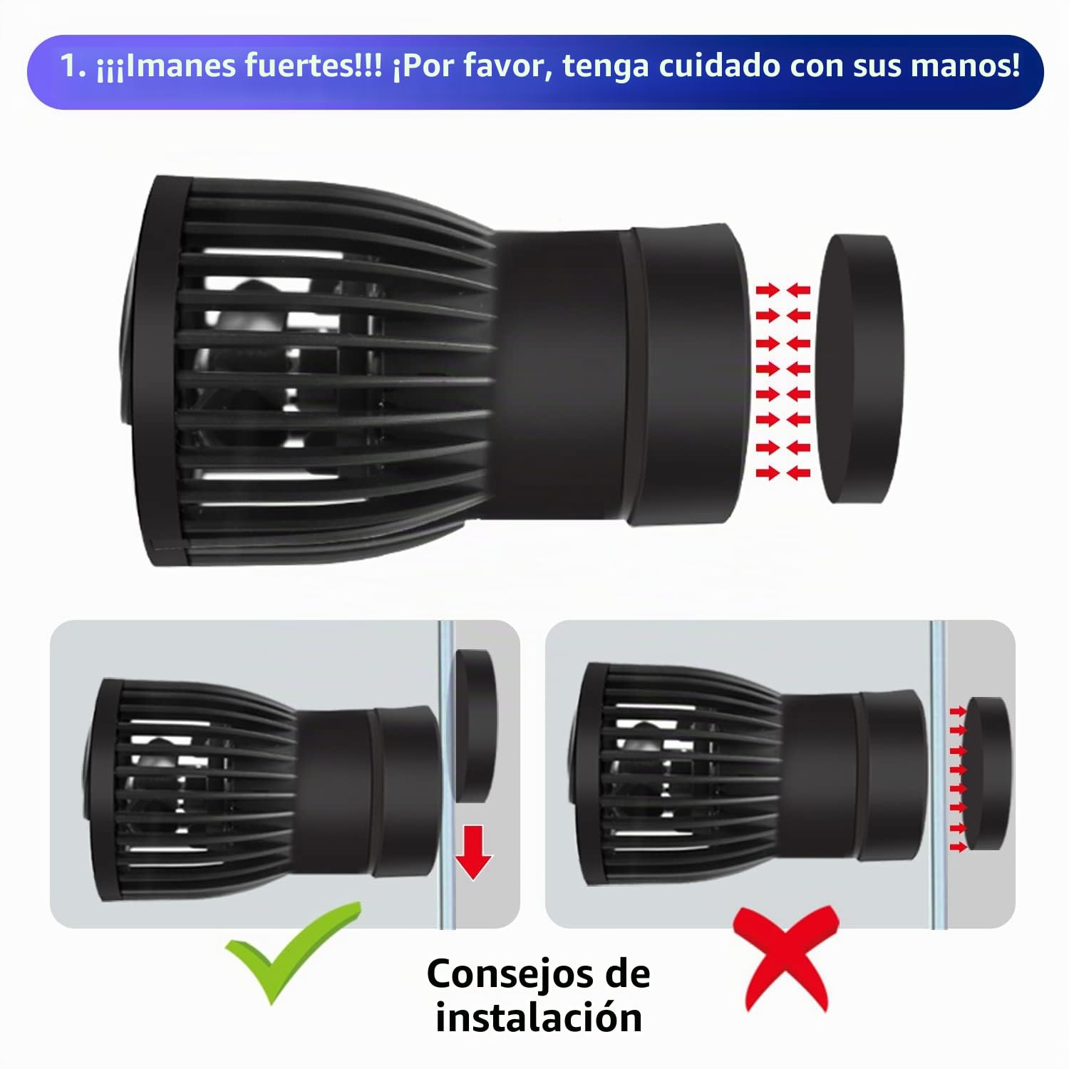 CONQUERALL 430-2160GPH 15W Creador de olas para acuarios 24V DC Creador de olas para peceras Tecnología de ondas sinusoidales Gran caudal y ultra silencioso Apto para agua dulce y salada