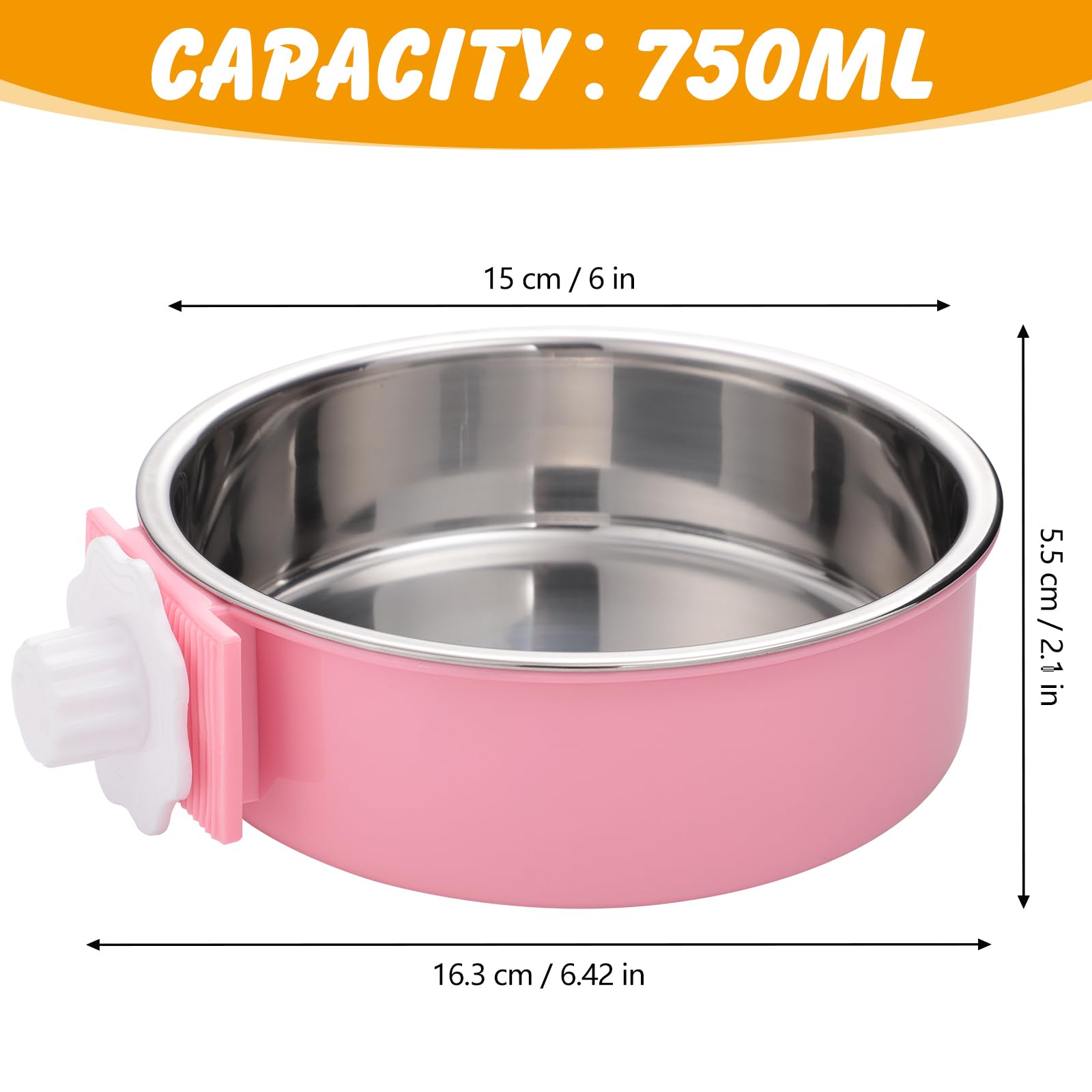 2 Pcs 2-in-1 Pet Crate Bowls, 15cm/6In 750ml Hanging Cage Dog Bowl Removable Cage Water Bowls for Dog Cat - Image 2