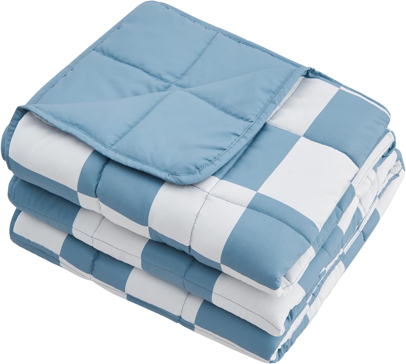 Blue Checkered Weighted Blanket for Adults 20lbs, 48"x72" Twin Size, Cooling Heavy Blanket for 130-220lbs with Premium Glass Beads, Soft Thick Big Blankets for All-Season Sleeping Comfort Breathable