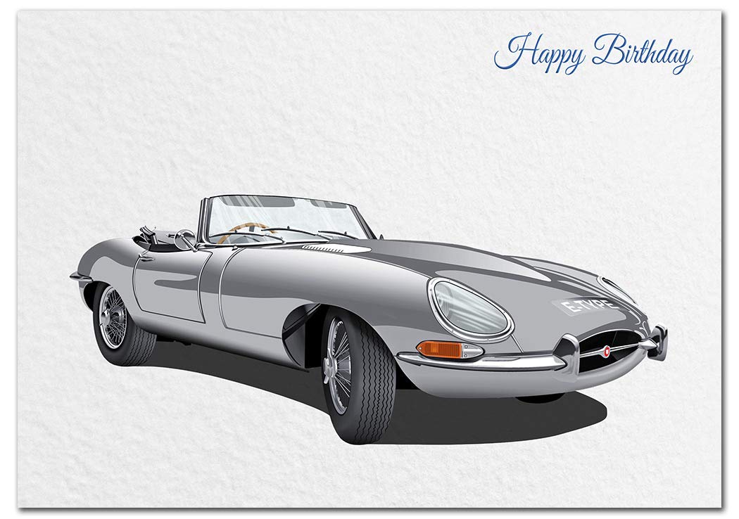 Extra Large Male Birthday Card - XL Big thick A4 size - Special Traditional Bday Greeting Men Him - Unusual Cool Classic E-Type Jag Car Driver Art - Huge Happy Wishes - UK Eco-Friendly — image 1