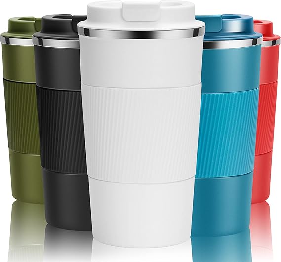 12oz Travel Coffee Cups Insulated Tumbler Thermal Mug to Go with Lid Leak Proof Reusable Stainless Steel Coffee Mug Spill Proof for Hot and Iced Cold Drinks (White, 380ml)
