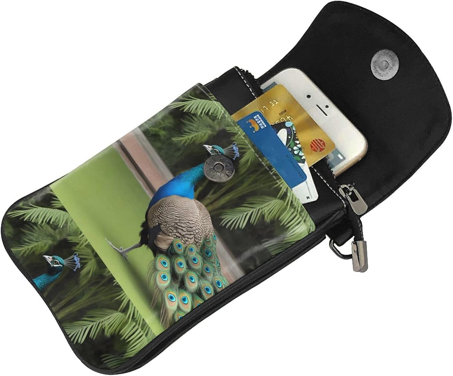 Small Cell Phone Purse 7.6x4.9in MSRHIUEF Peacocks Printed Fashionable, Practical, Multifunctional Leather Crossbody Flap Phone Case for Women