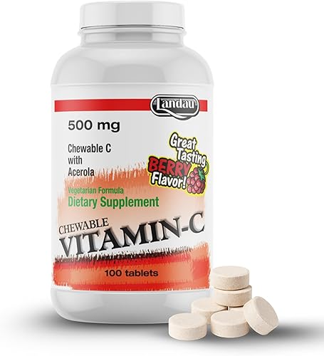 Landau Caramelo masticable de vitamina C de 500 mg para niños y adultos - Suplemento de vitamina C fácil de tomar con acerola - Kosher y fabricado