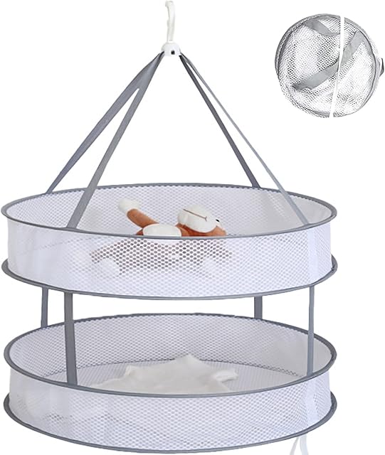 Yoosso Mesh Clothes Hanging Dryer, 2-Tier Network Foldable Drying Basket Racks, Hanging Laundry Basket Dryer Net flat drying rack for Underwear Toy Sock Sweater Herb