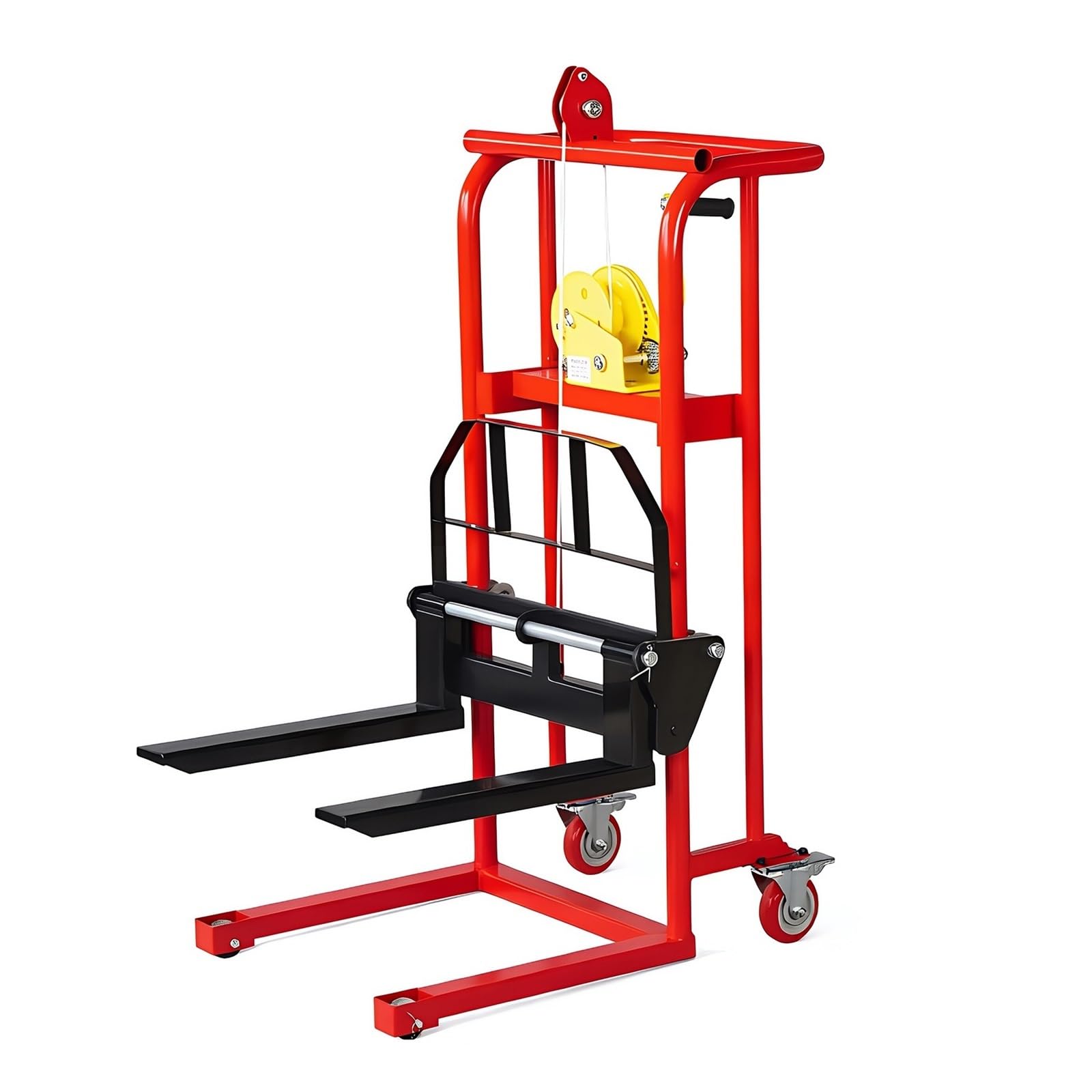 Pallet Truck 200kg Hand Crank Stacker Swivel Caster Fork Lift Truck for Warehouse Loading