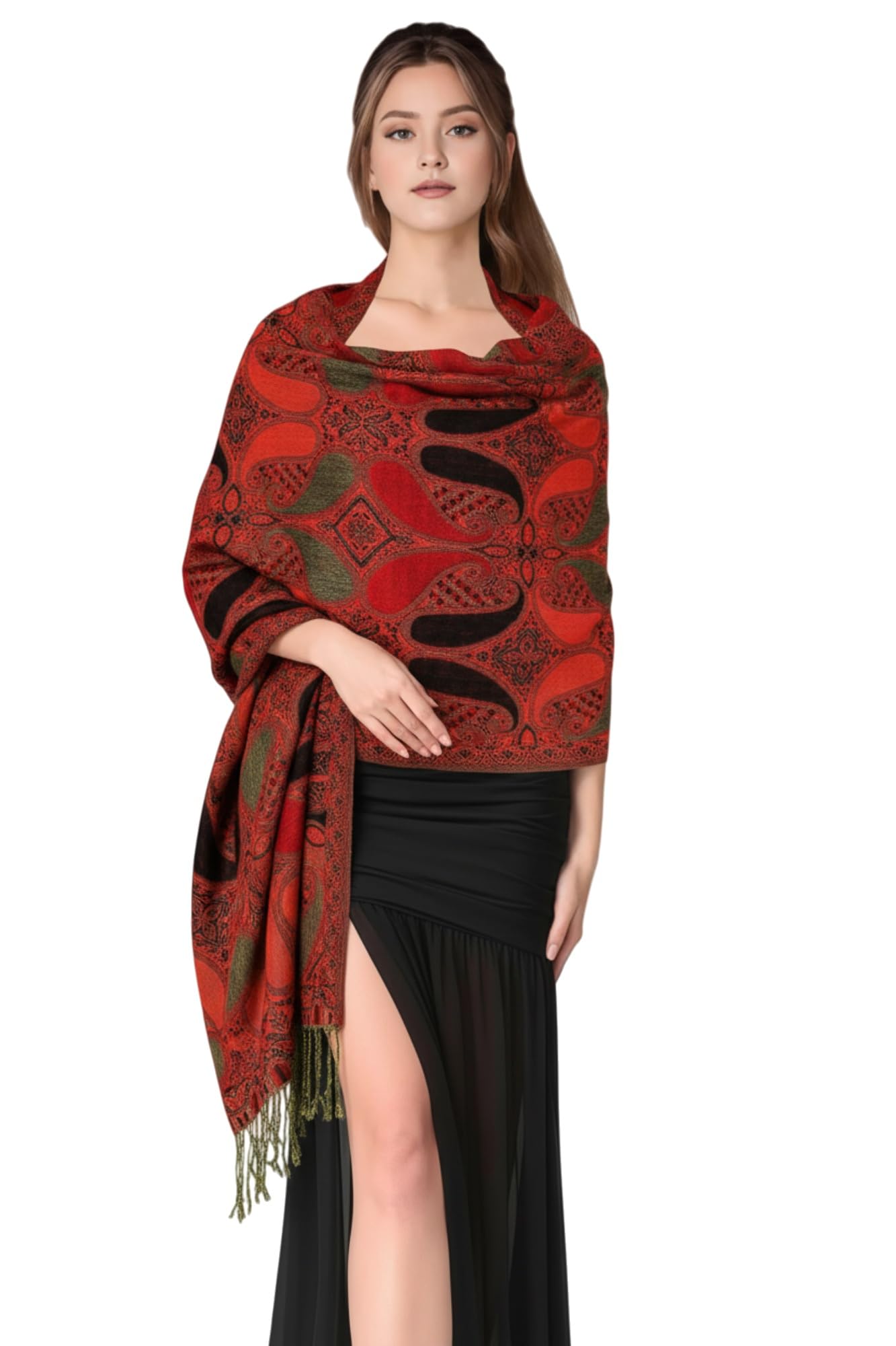 PASKMLNA Reversible Paisley Pashmina Shawl Wrap Elegant Colors