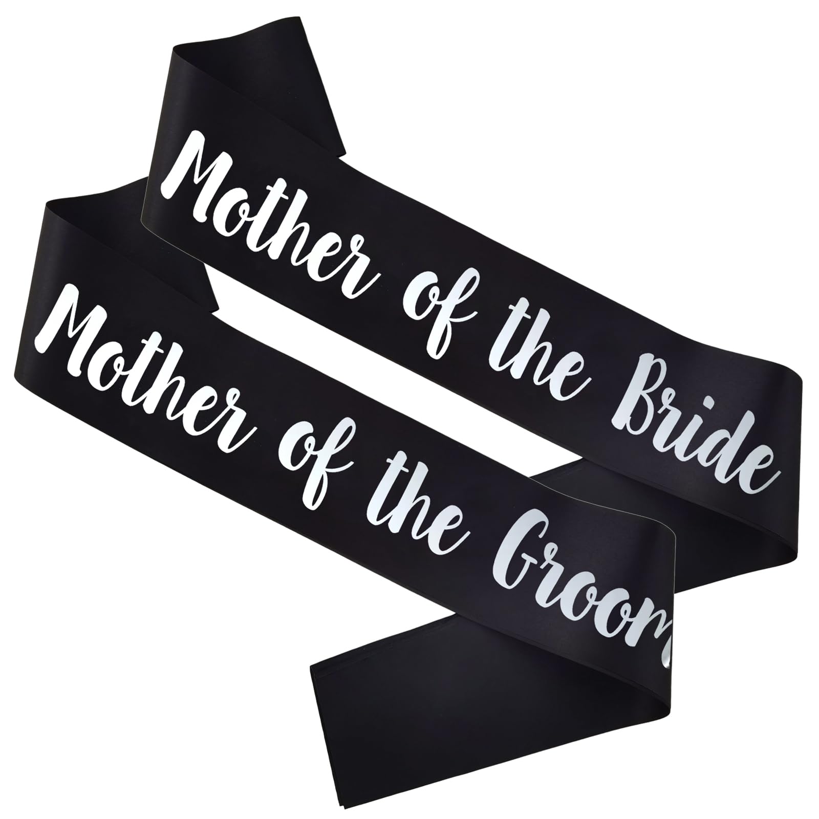 MUMUNN 2 PACK Mother of the Bride and Groom Sashes, Black Sash with Silver Letters Bachelorette Sashes for Mother Bridal Shower Supplies Wedding