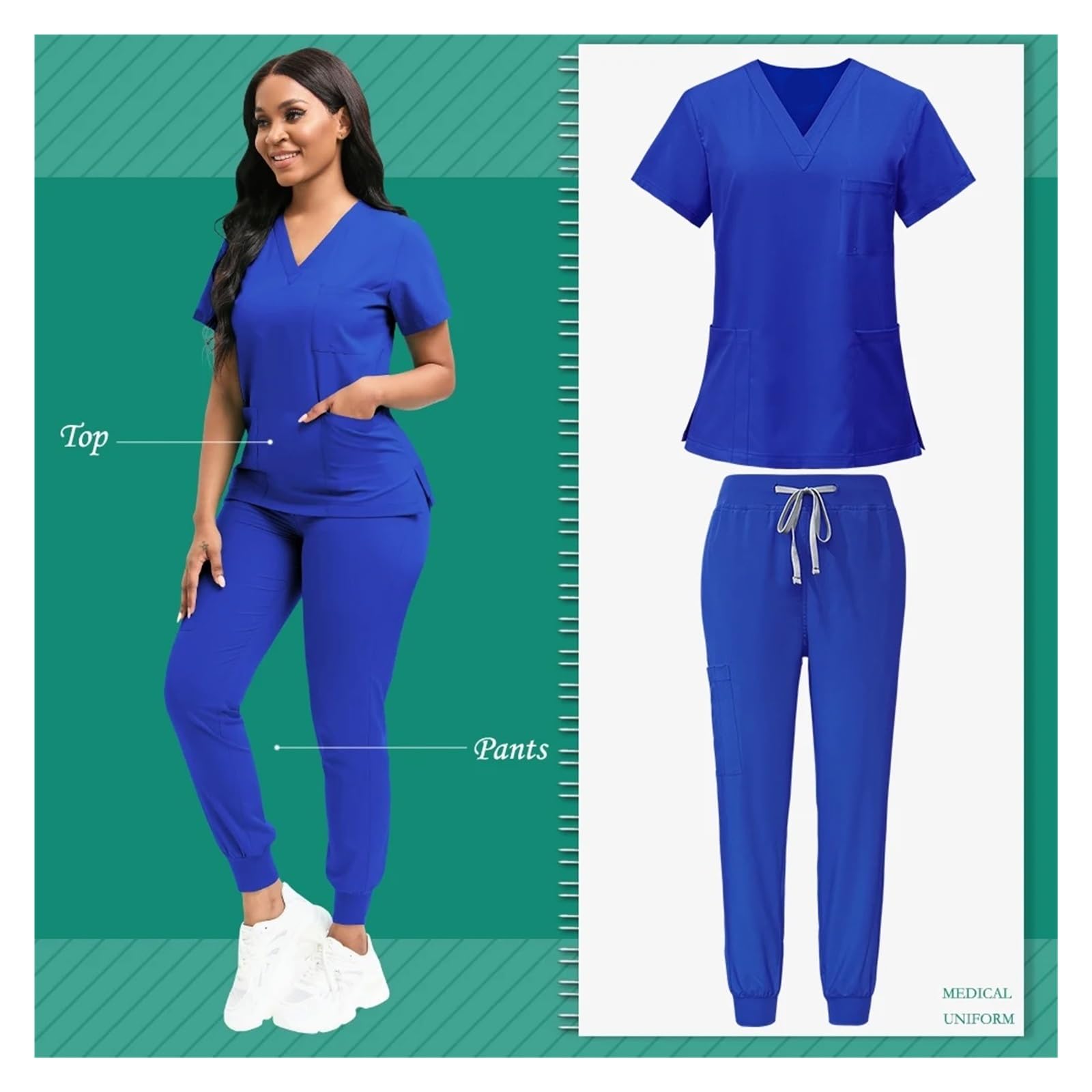 Uniforme Sanitario Conjuntos De Uniformes Médicos For Mujer, Uniformes De Enfermera, Accesorios, Camisetas con Cuello En V, Pantalones Deportivos
