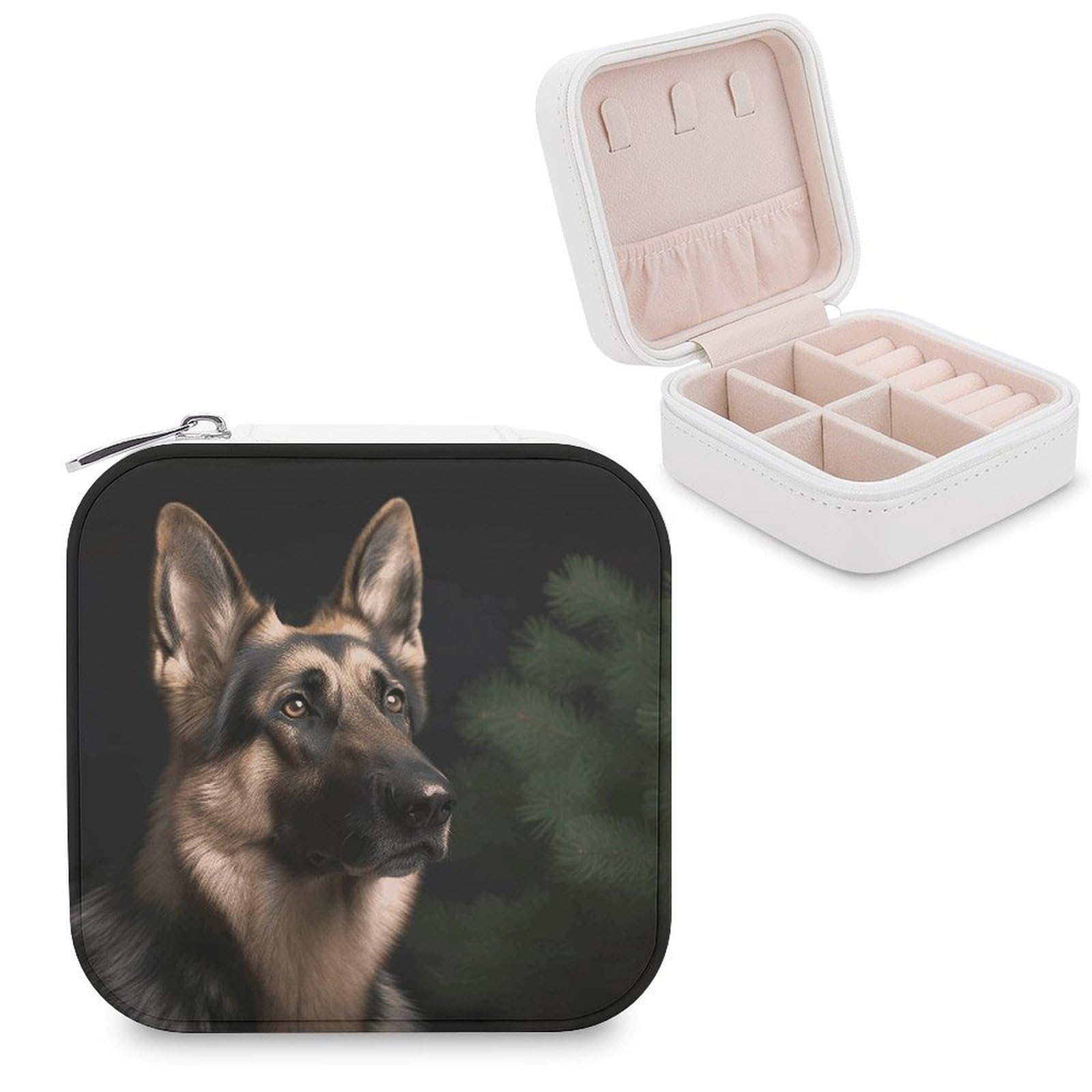 FekiLoot German Shepherd Jewelry Case Personalized Leather Jewelry Box Mini Travel Jewelry Case Small Portable Jewelry Organizer for Ring Earrings Necklace Bracelet