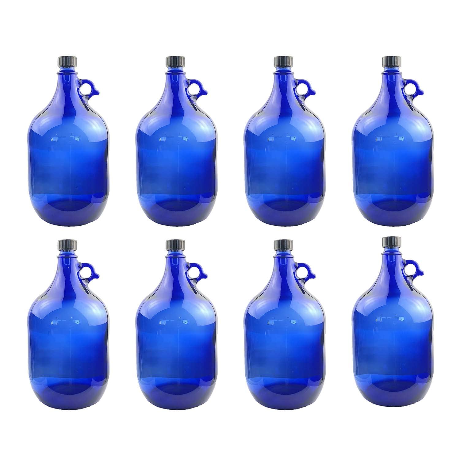 Henkelflasche aus Blauglas 5 Liter mit Handschraubverschluss PP35, 8 Stück