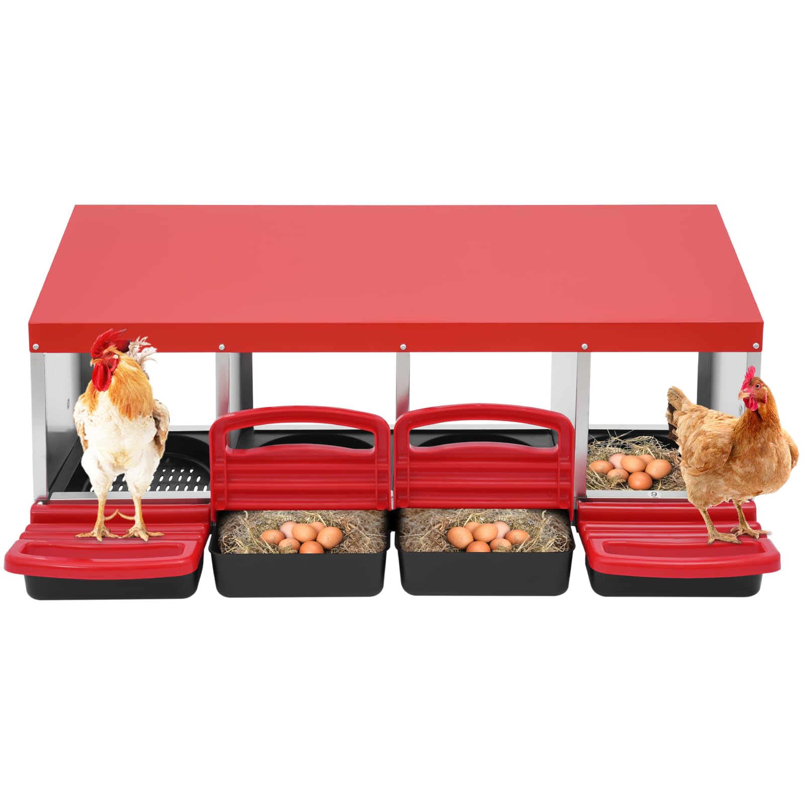 Testo di legenester per polli 4 scomparti – rosso robusto nido di galline con vassoio di raccolta e griglia di ventilazione – nido di pollo – uova deposte per galline ovaiole nel pollaio
