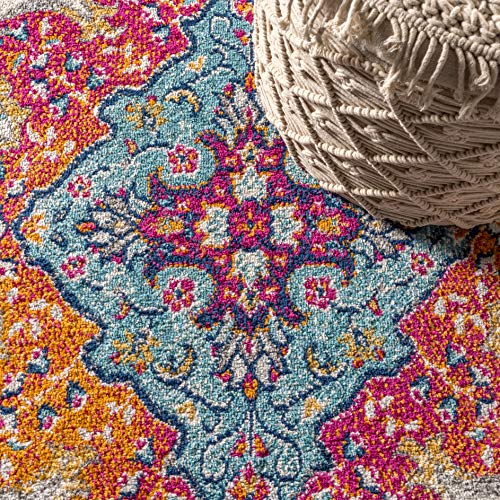 JONATHAN Y Boho Vintage Blue/Multi 3x5 Oval Area Rug, Bohemian Flair Medallion, Floral Easy-Cleaning High Traffic for Living Room, Bedroom, Kitchen, Pet-Friendly, Non Shedding (BMF106A-3OV) by JONATHAN Y - Image 4
