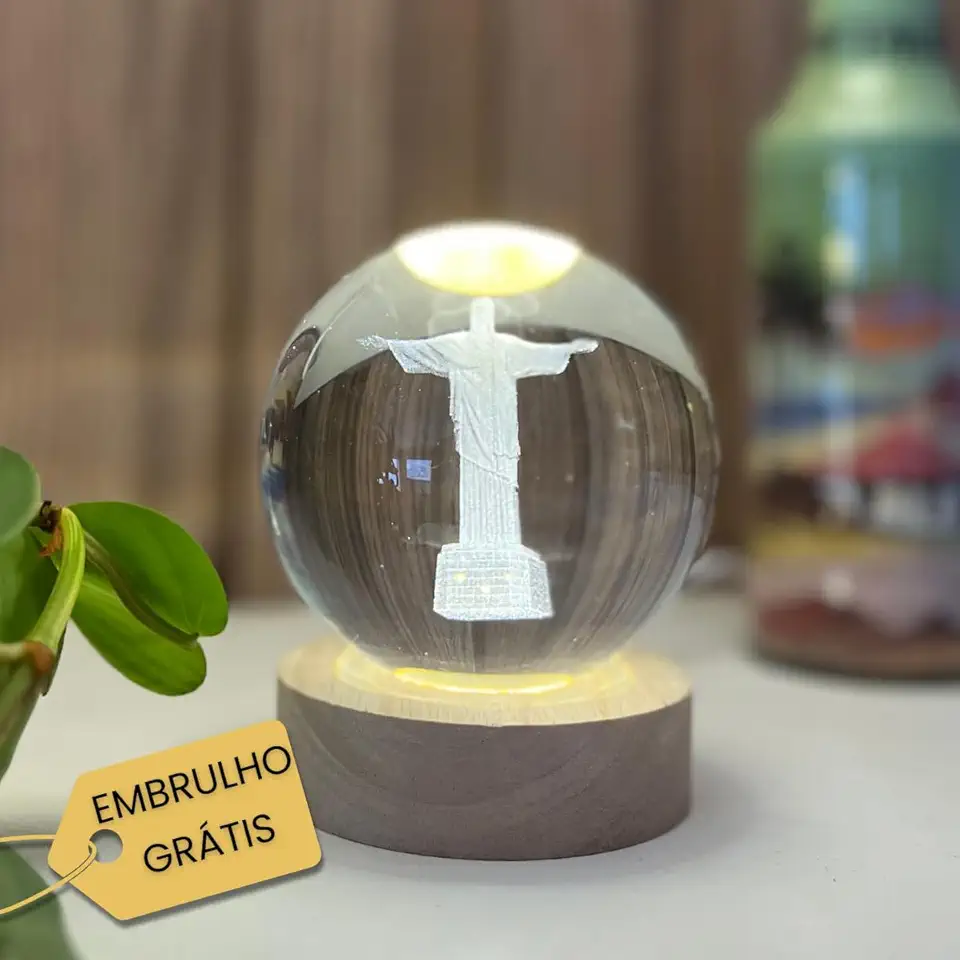 Luminária de Mesa Cristo Redentor 3D LED bola 7 Maravilhas do Mundo Moderno (Médio)