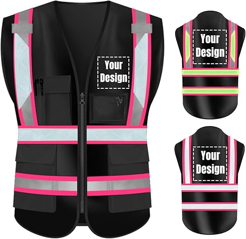 Miniatura 8 de Chaleco de seguridad reflejante de alta visibilidad, con logotipo personalizado, con 5 bolsillos, chaleco de alta visibilidad, ropa de trabajo