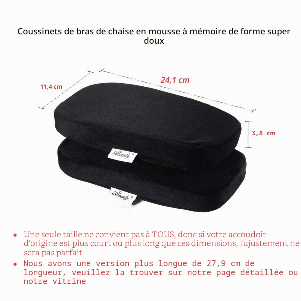 Aloudy Coussinets d'accoudoir ergonomiques pour Chaise de Bureau, Housses Confortables pour Chaise de Jeu pour soulager la Pression des Coudes et des Avant-Bras (Lot de 2), Moyen, Noir