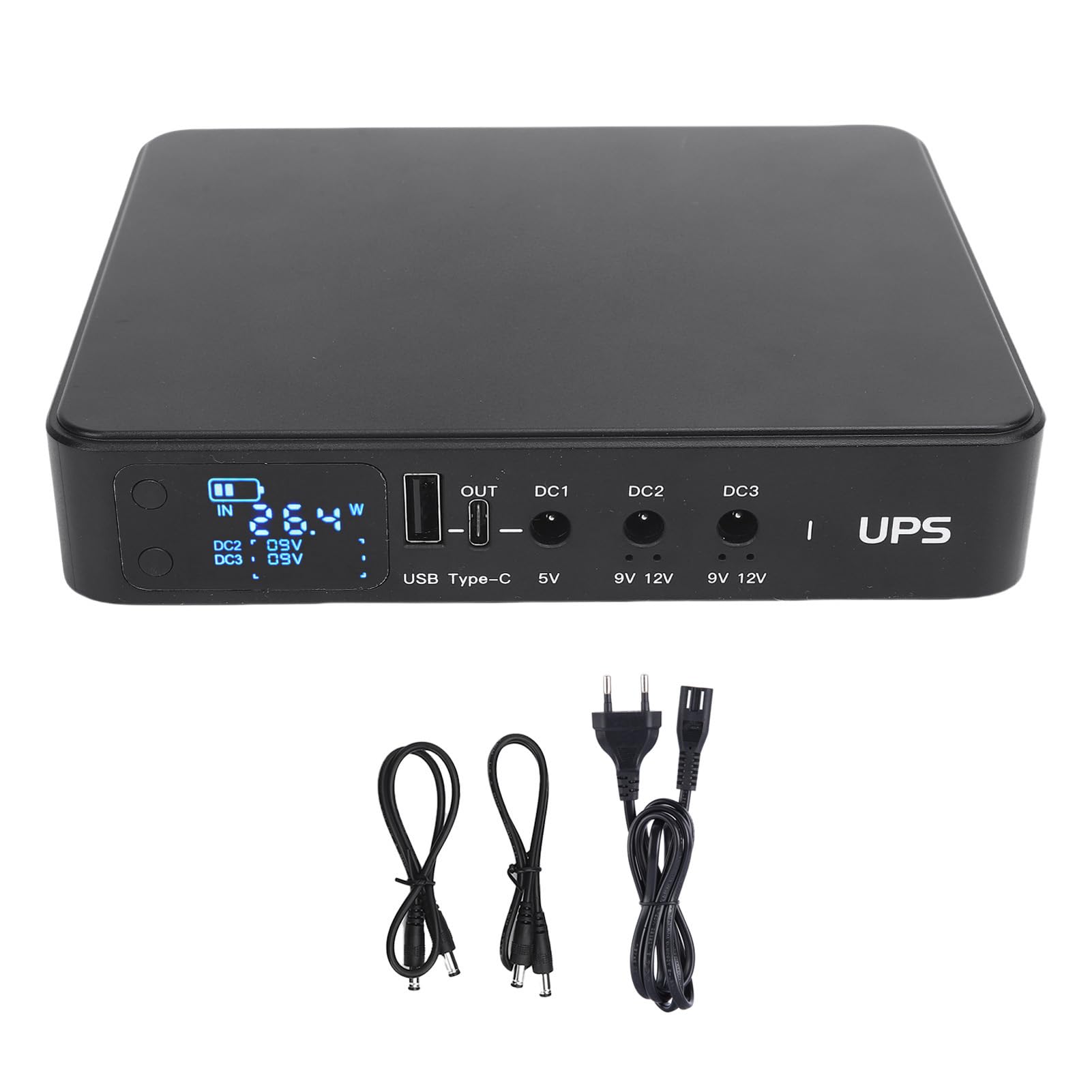 Eujgoov Gruppo di continuità con Batteria di Backup da 9000 MAh, (Spina | Scocca Ignifuga ABS, Uscite DC 5V/9V/12V, e Porte DC, Protezione
