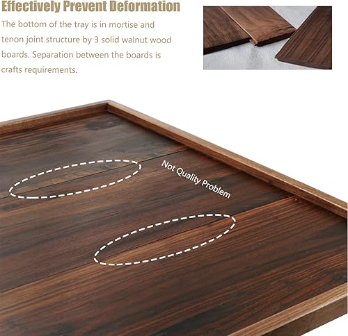 Miniatura 4 de Bandeja otomana cuadrada extra grande de madera de nogal negro de 36 x 36 pulgadas, para servir té, café clásico bandeja decorativa de madera de 3