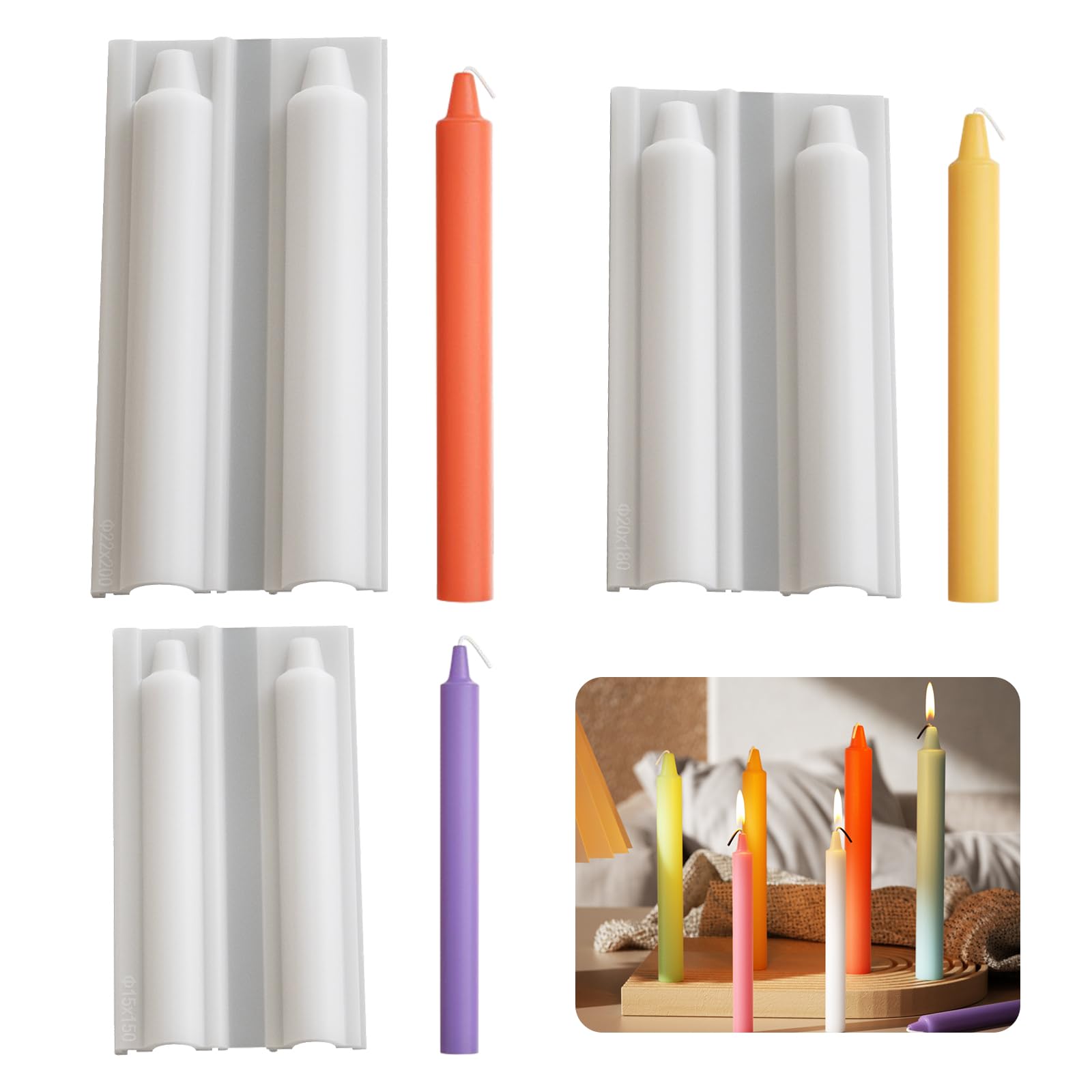 Bekecidi 3 PCS Taper Candle Moulds Silicone, Pillar Candle Moulds for Candle Making Cylinder Candle Molds for Making Candles Soap Wax Crafts