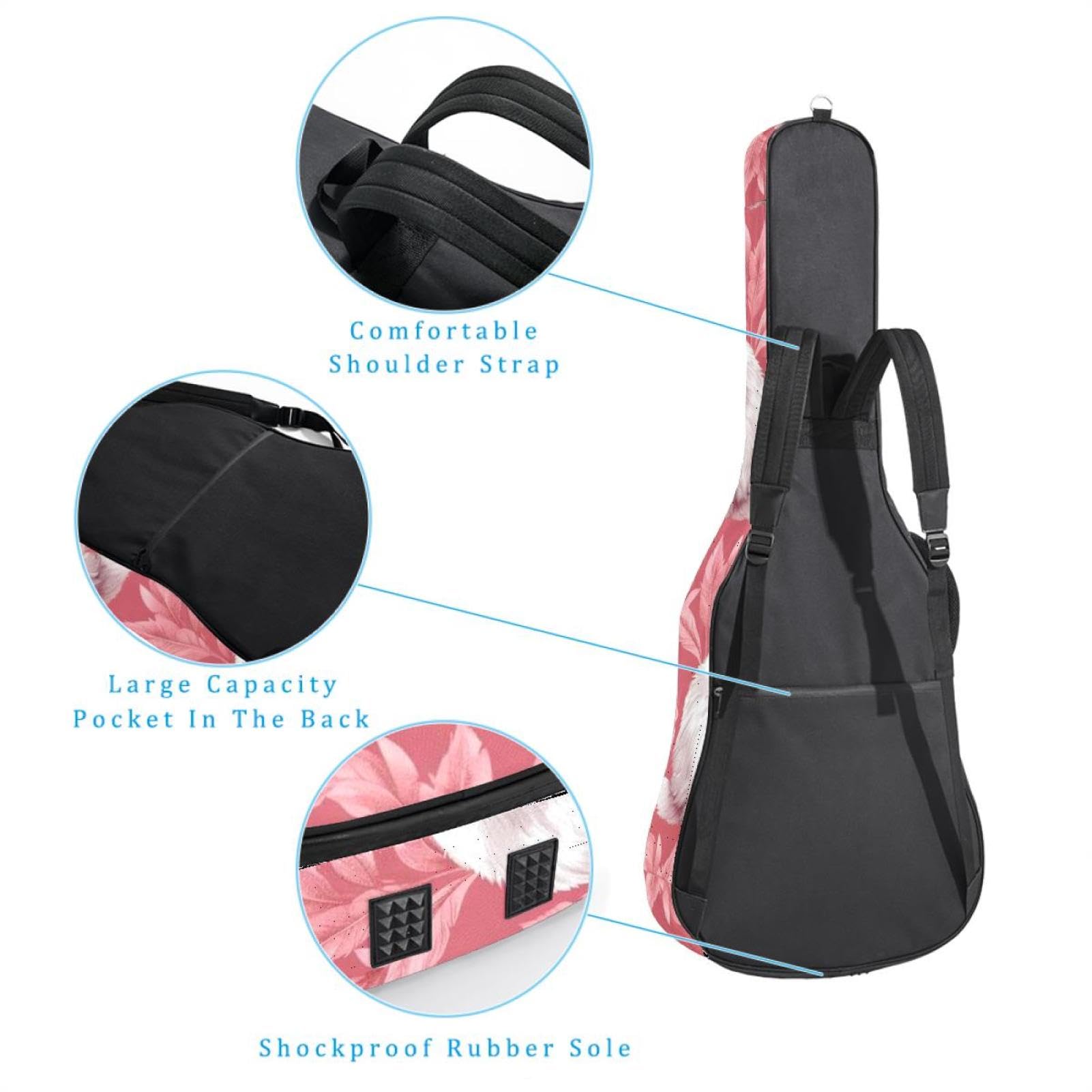 Aesthetic Pink Rabbit Akustikgitarrentasche mit 2 Taschen, verstellbarem Schultergurt und Rückenaufhänger, geeignet für E-Gitarren, Bassgitarren und klassische Gitarren, Ästhetisches rosa Kaninchen,