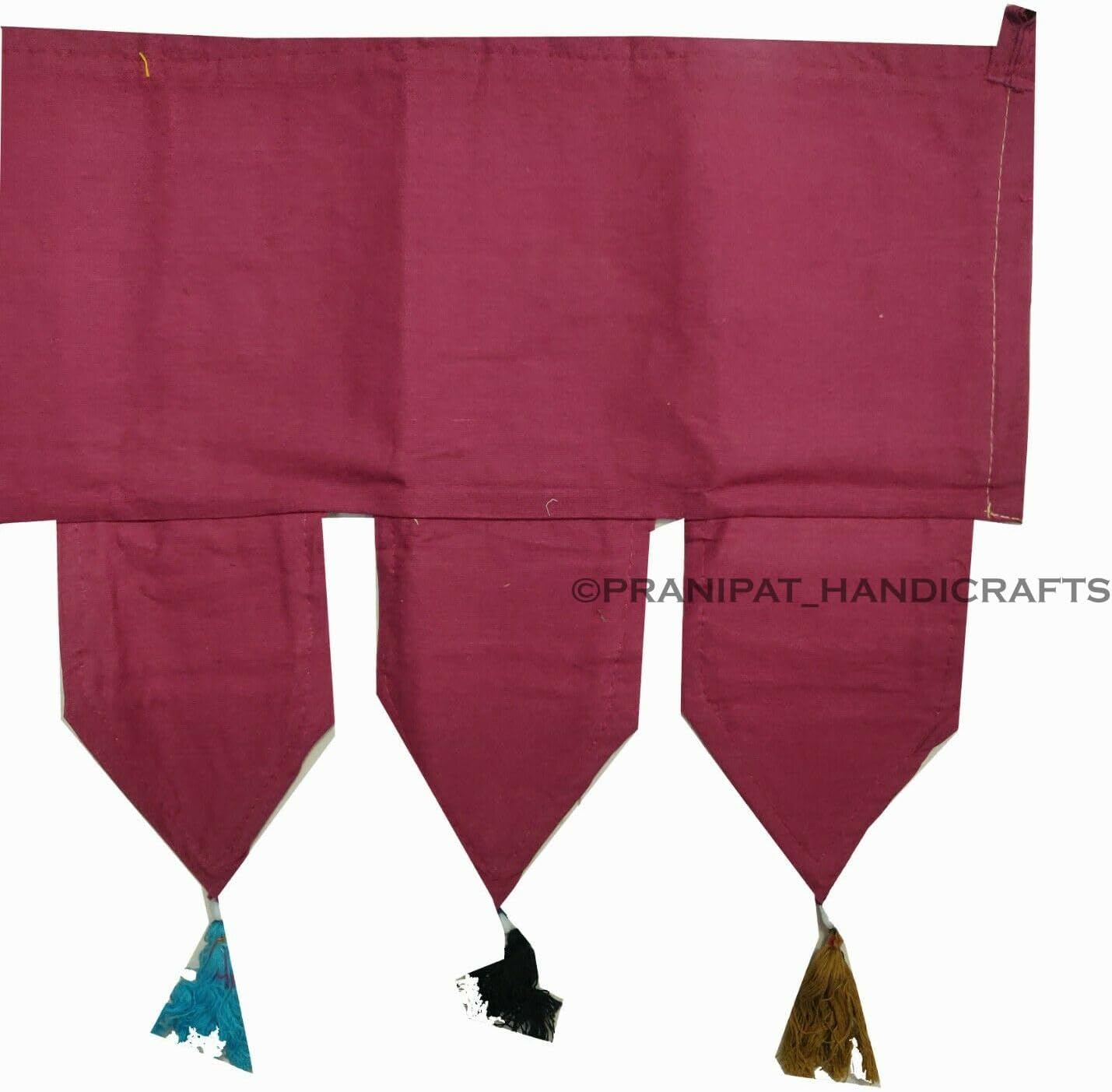 Pranipat Handicraft Vintage Cotton Pacthwork Embroidered Handmade Tassel Drape Door Hanging Hippie Door Decor Wall Home Boho Artisan Crafted Toran Burgundy (Short 40 X 14 Inch (101 x 35 Cm))