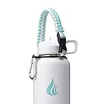 HYDRO CELL Paracord Handle for Wide Mouth Water Bottles - Carrier Strap w/Attachment Ring and Carabiner Accessory. Compatible w/ 64oz, 40oz 32oz, 24oz, 18oz, 14oz Insulated Bottles (Teal/White)