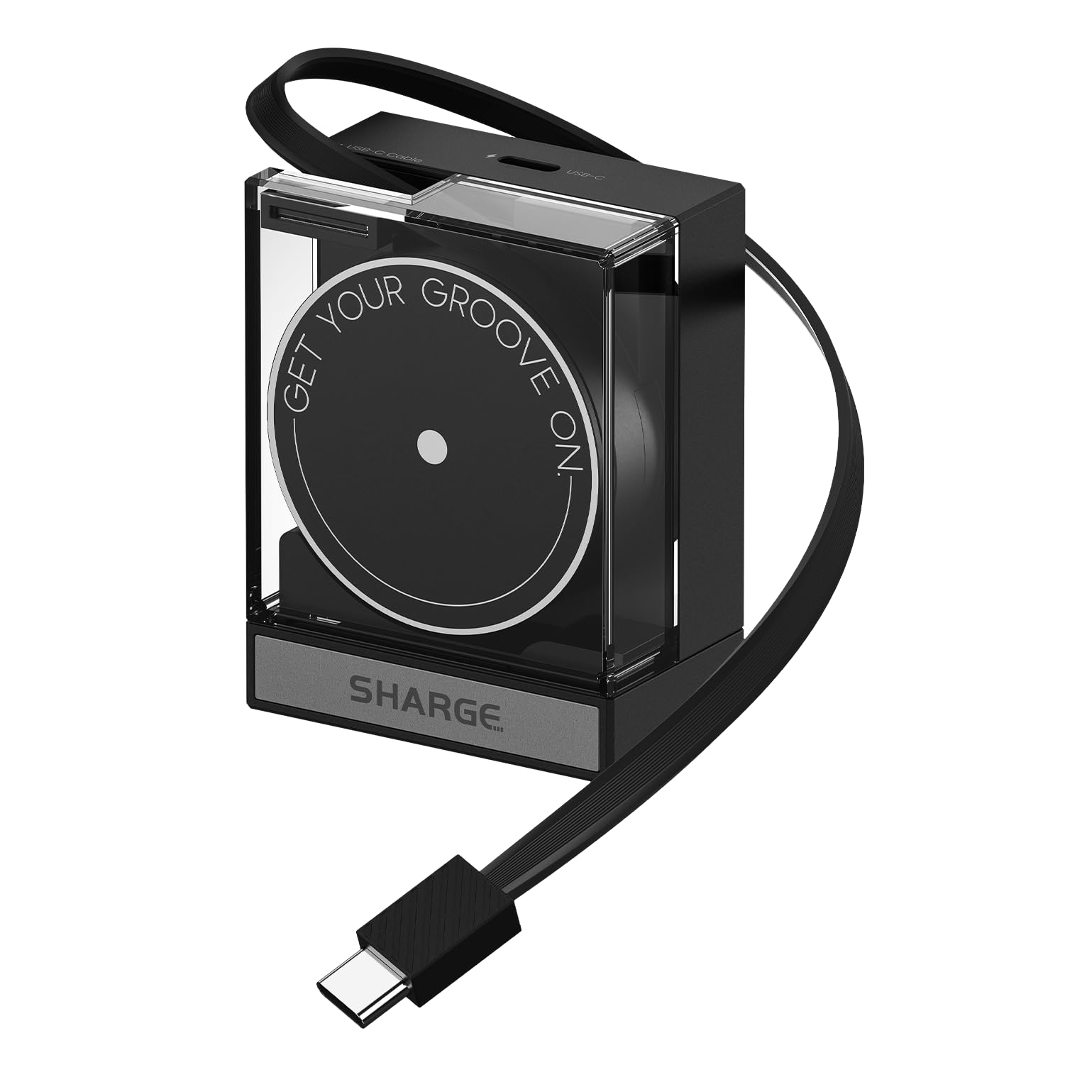 SHARGE Chargeur USB-C Mural GaN 65W PD avec Rétractable Câble Intégré Noir
