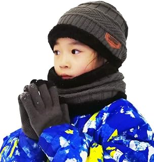 Winter Hat Scarf for Boys Girls Kids (5-14 Years) Slouchy Beanie Windproof Warm Knit Snow Infinity Scarf Skull Cap