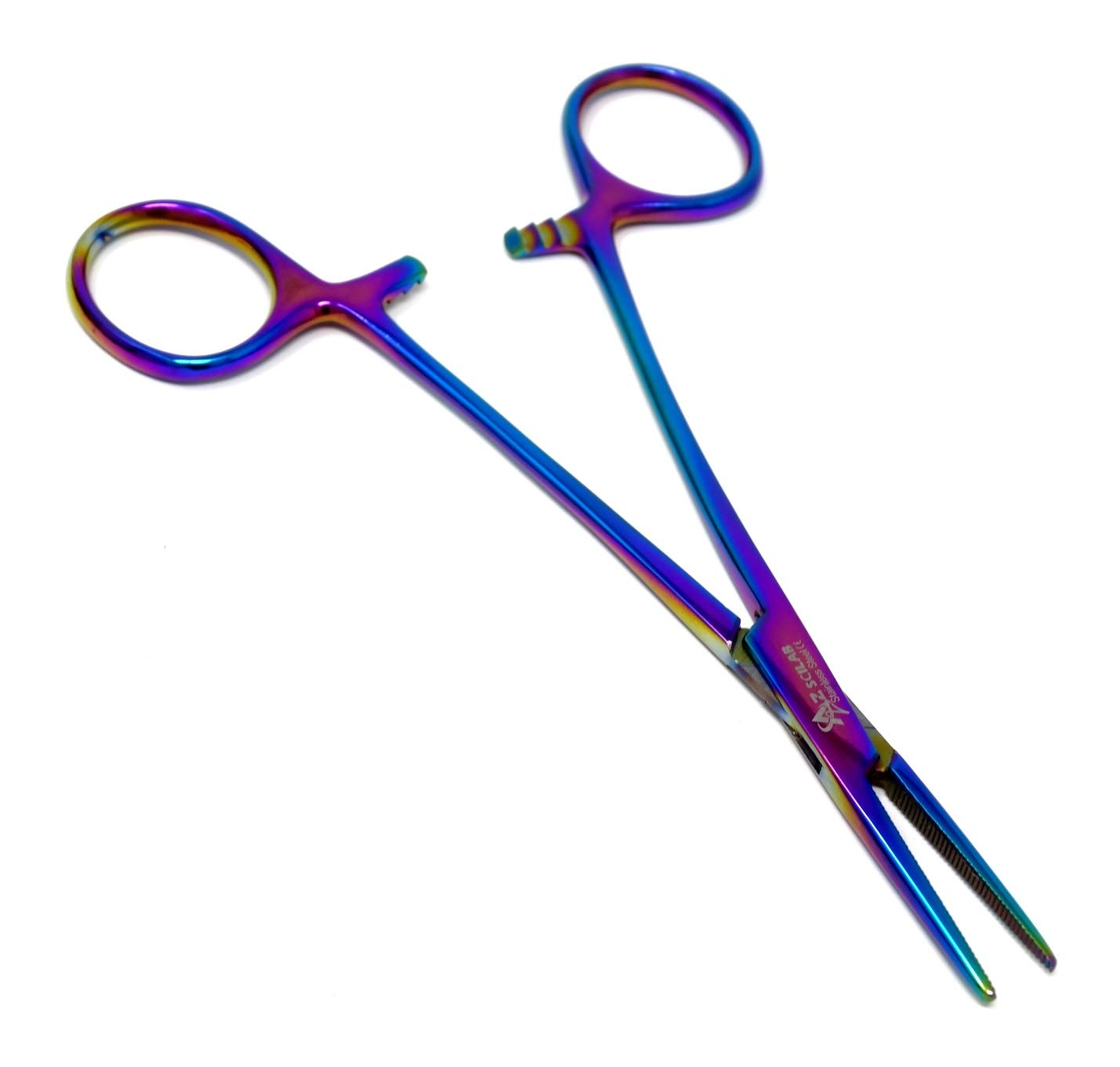 Heavy Duty Hemostats Forceps Pliers Stainless Steel Premium Quality (A2ZSCILAB) (Rainbow Multi Color 5.5" Straight)