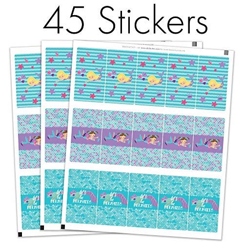 Mermaid Party Mini Candy Bar Wrappers - 45 Stickers #TOP4