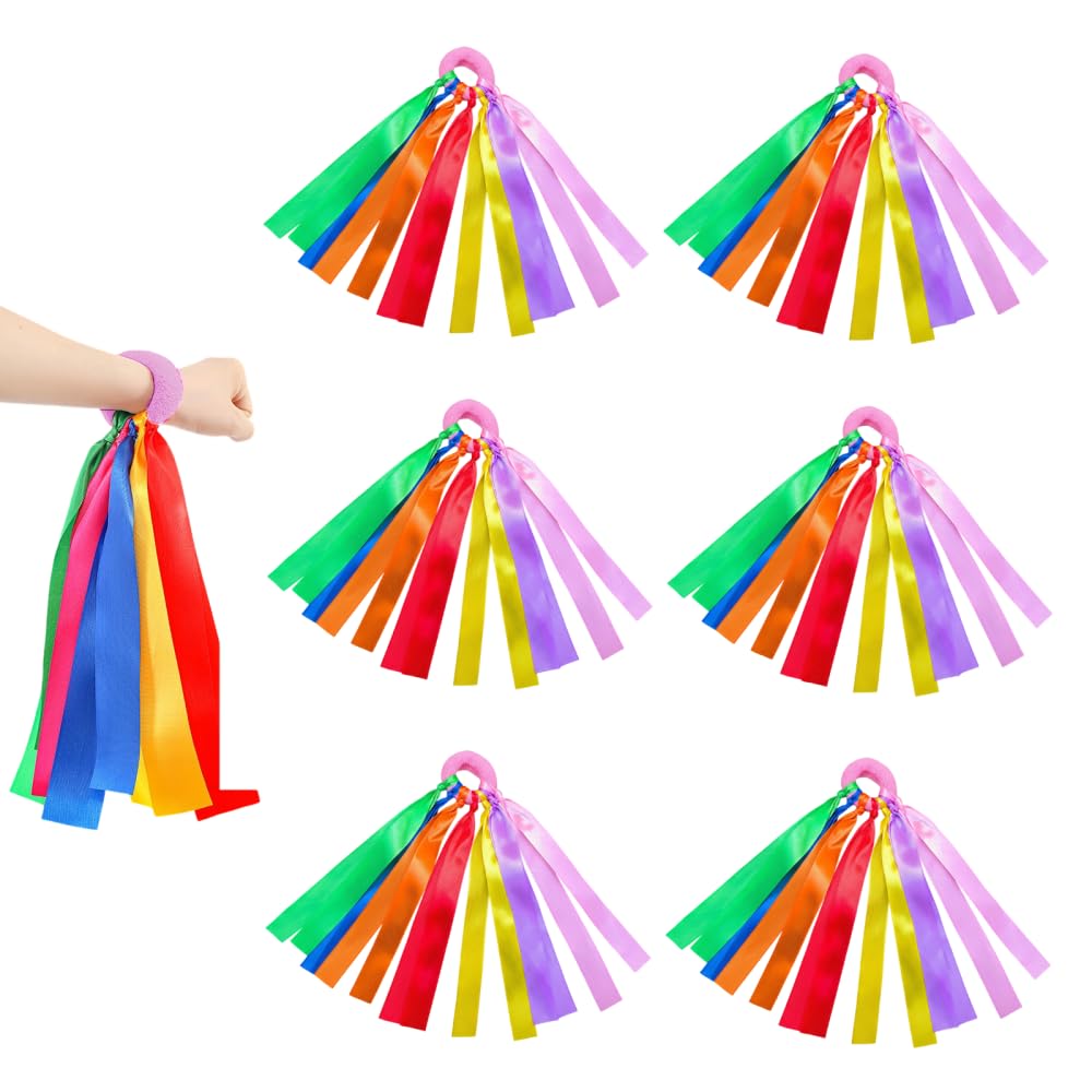 DONGKER Dance Ribbons, 6 Pcs Colorful Wrist Gymnastics Rhythm Ribbon for Artistic Gymnastic Exercises,Juggling Activities,Dance Performances