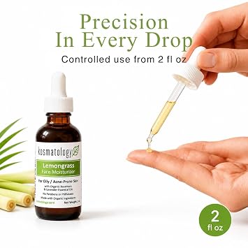kosmatology Lemongrass Organic Face Moisturizer | Acne and Oily Skin Types | Infused with Lemongrass and Rosemary Oils | Vegan and Cruelty-Free | 2 fl oz