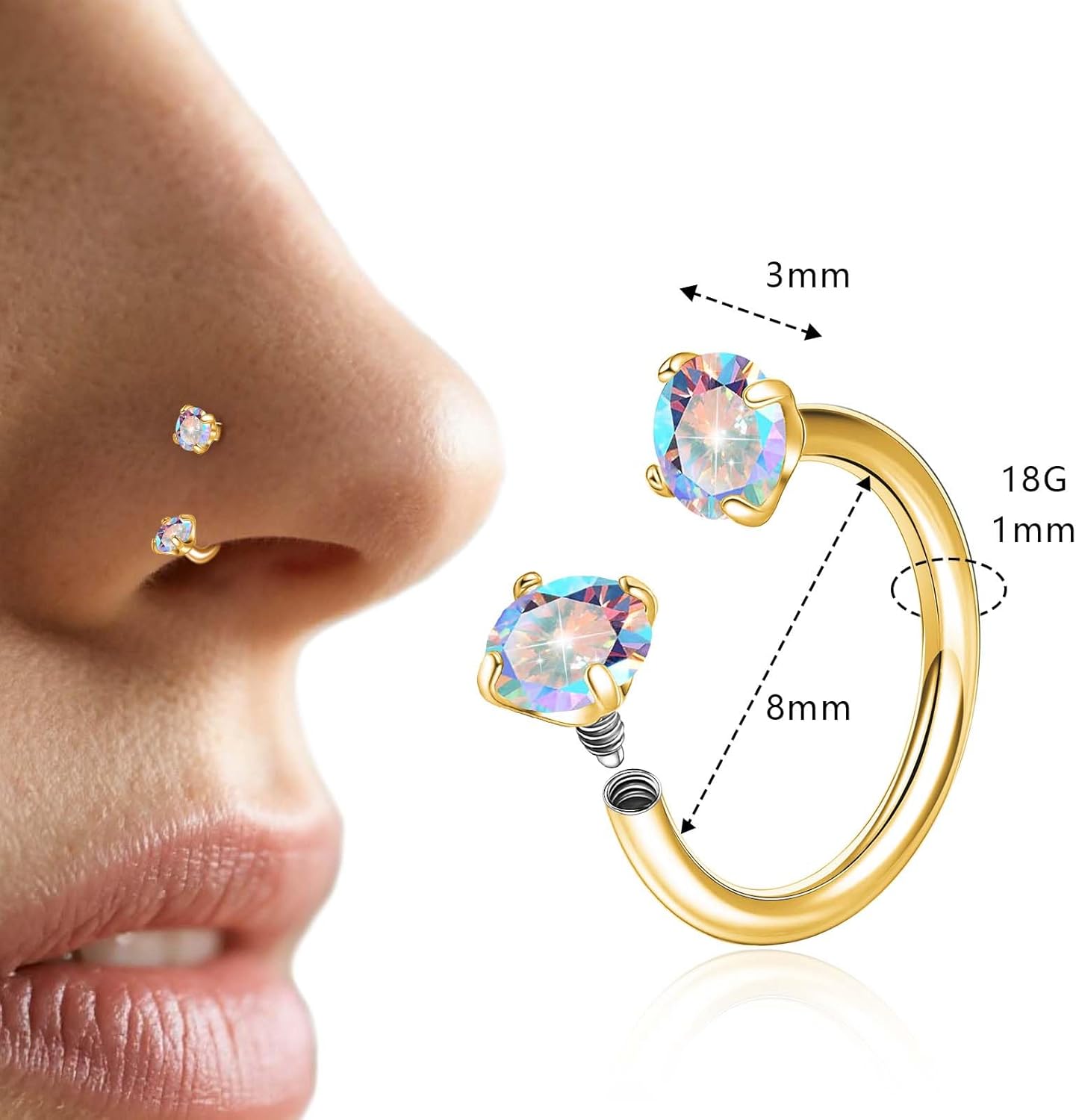 limerencia Horseshoe Nose Rings - 18G Titanium Cubic Zirconia Nose Ring,Half Hoop for Women Men, Septum Lip Rings Cartilage Helix Tragus Daith Earrings, Piercing Jewelry - Image 2
