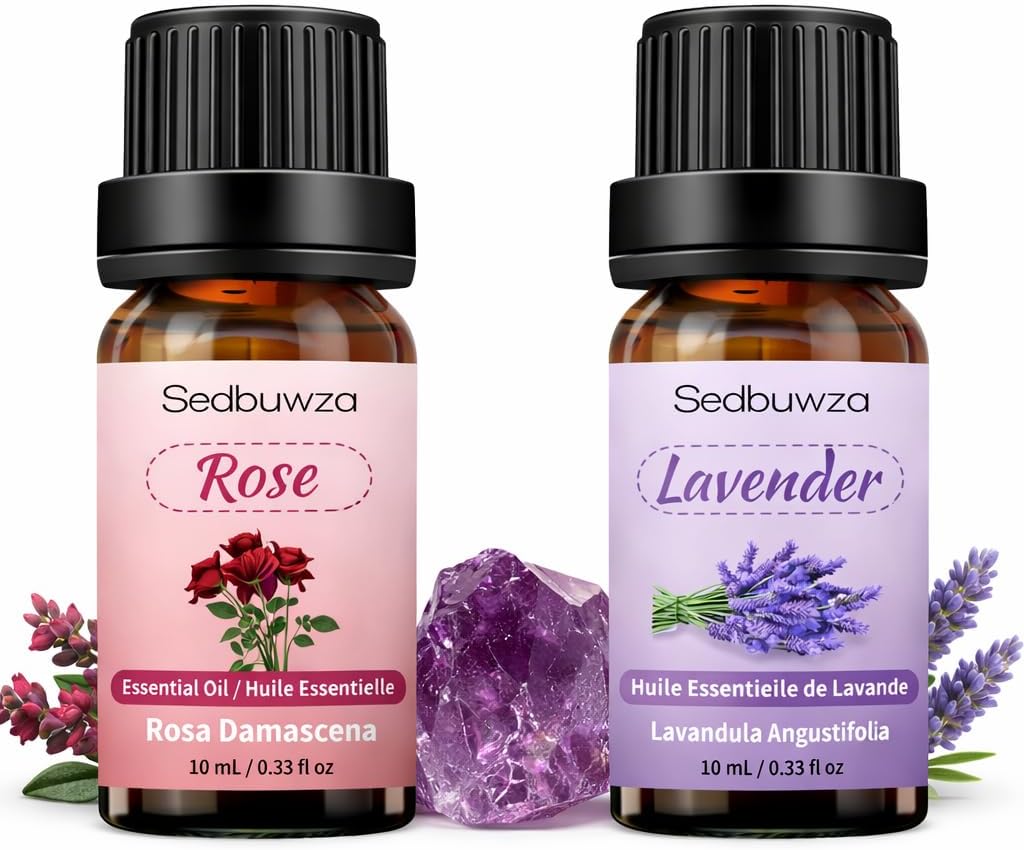 Sedbuwza Rose Lavender Essential Oil 2 Pack Essential Oils, 100% Pure Natural Aromatherapy Gift Oil Set for Diffuser, Soap, Candle, Massage
