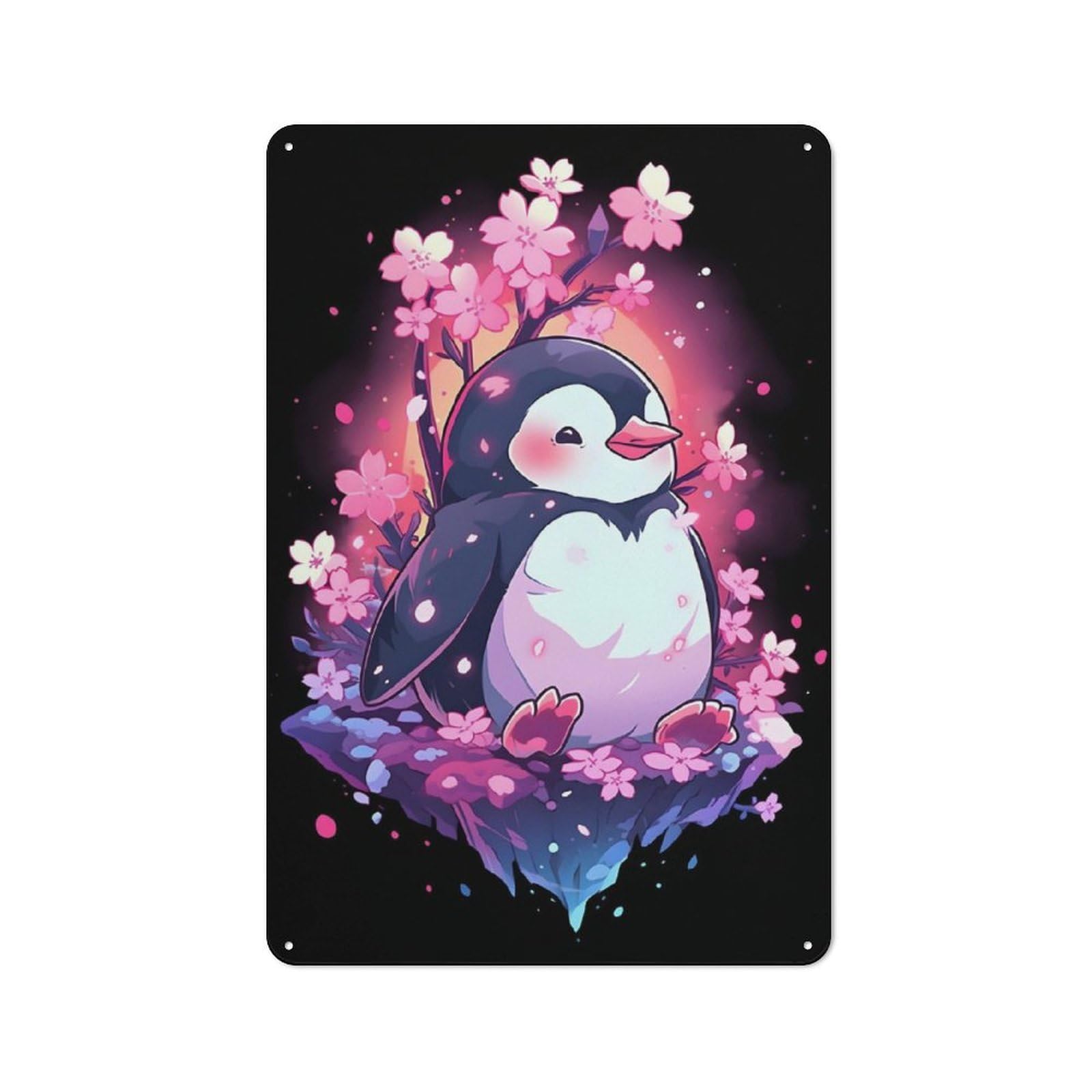 Junmoney Cherry Blossom Penguin Tin Wall Plaque 30X20cm With For Café Or Restaurant, New Home Wall Decor For Hospitality Interior Collectors