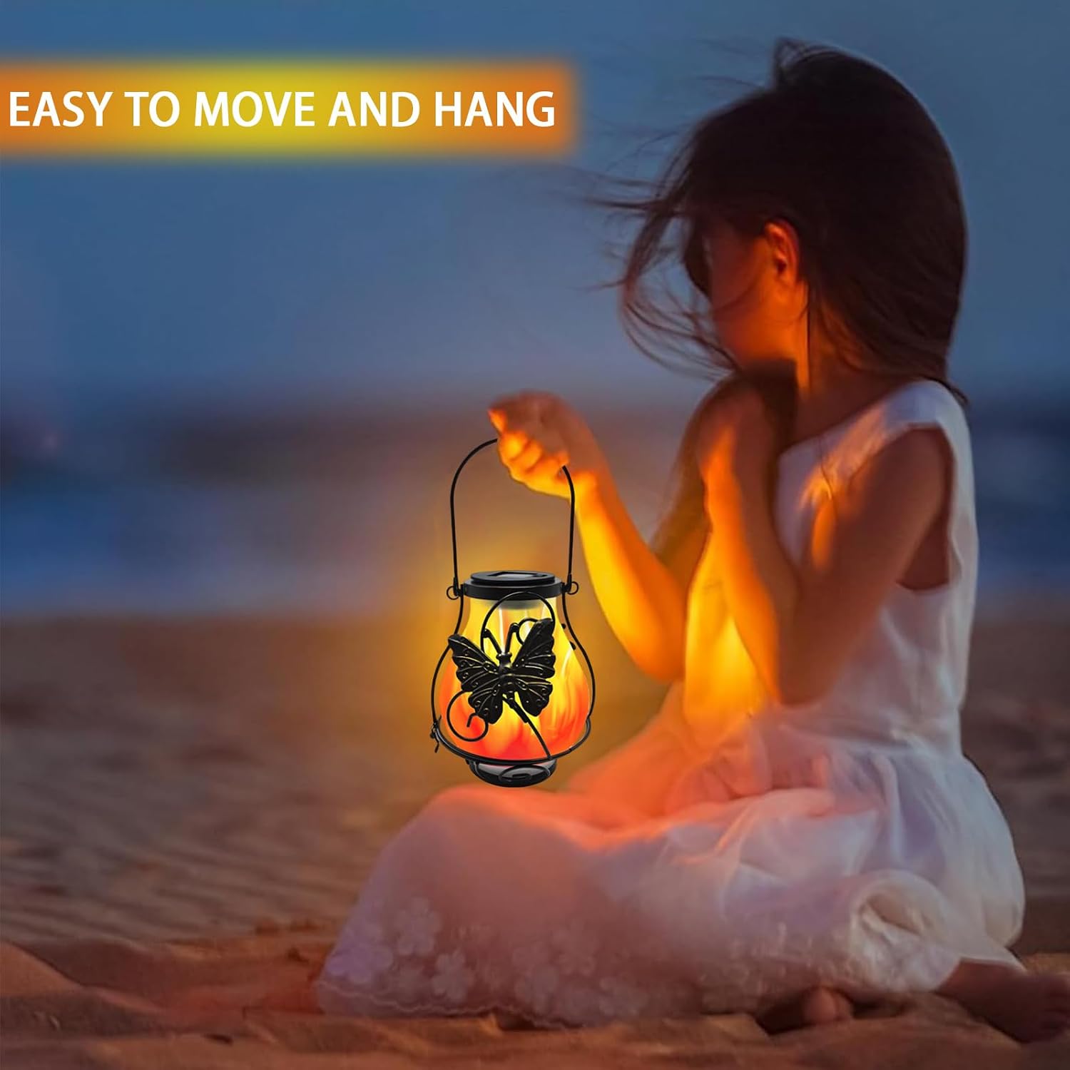 Solar Lanterns, Outdoor Hanging Solar Vintage Metal Butterfly Lantern, Landscape Light with LED Flickering Flameless Candles, Kerosene Lights for Yard Path Festive Decoration (1PC - Butterfly)