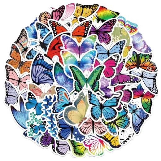 Tuqiso 50PCS Butterfly Stickers Pack, Colorful Lovely Waterproof Stickers for Laptop, Scrapbook, Window, Water Bottle, Envelope, Gift for Teens, Adults
