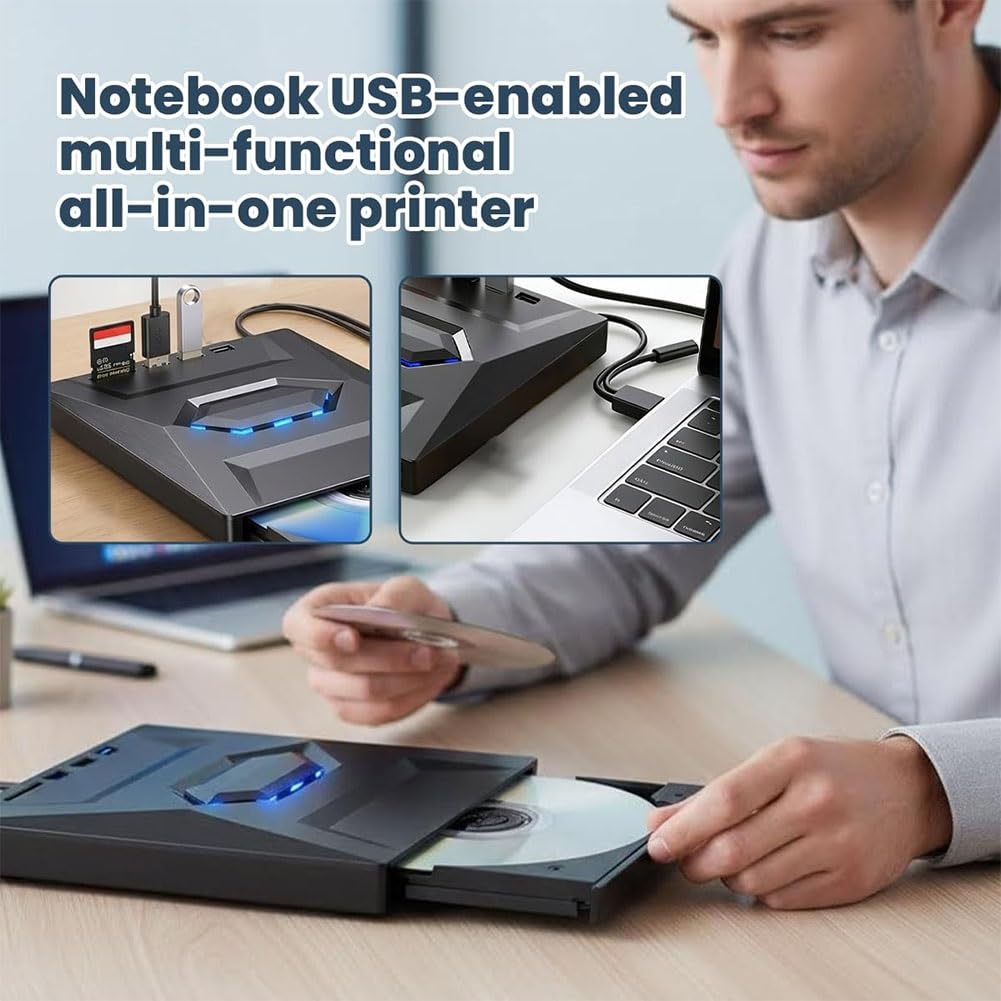 7-in-1 External Blu-ray Drive USB 3.0 & Type-C Portable BD/DVD/CD Burner Writer Reader with 3 USB Ports Hub & SD/TF Card Reader 6X Blu-ray Optical Drive for Laptop Desktop — view 3