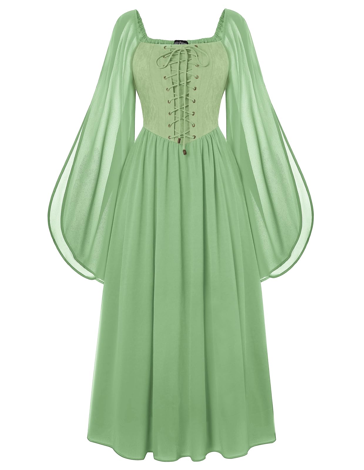 Scarlet Darkness Renaissance Costume Women Pirate Dresses Split Bell Sleeve Medieval Ren Faire Dress with Pockets, Light Green, M โ image 1