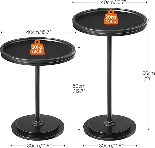 Miniatura 3 de HOOBRO Juego de 2 mesas auxiliares anidables, pequeñas mesas de centro redondas con pedestal de madera, mesas auxiliares circulares modernas para