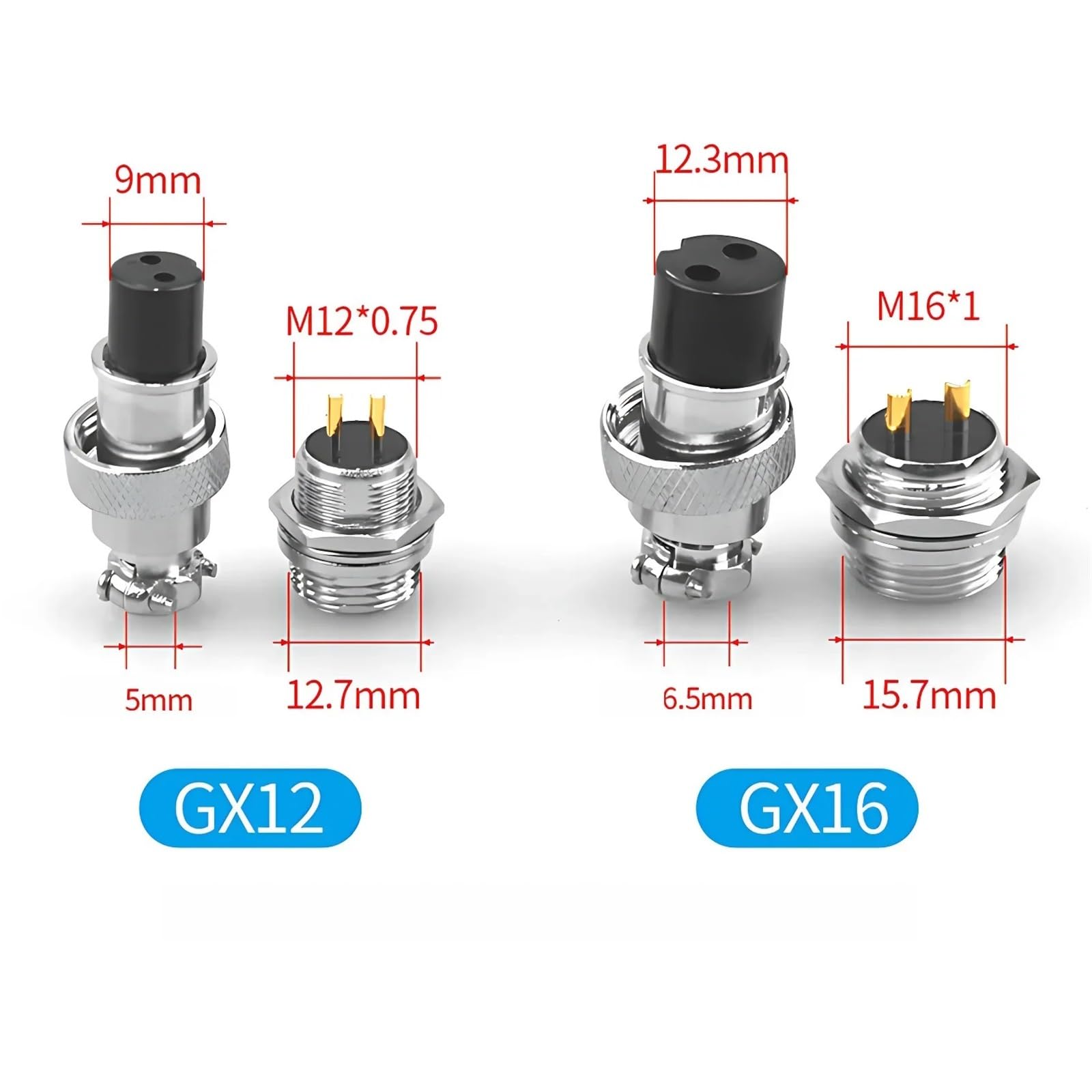 Connecteur circulaire d'accueil mâle et femelle plaqué or GX16, 5/20/100 jeux, 2 3 4 5 6 7 8 9, connecteur de fil électrique à 10 broches(GX16 Nut Gold Plated,5 Sets,2P)