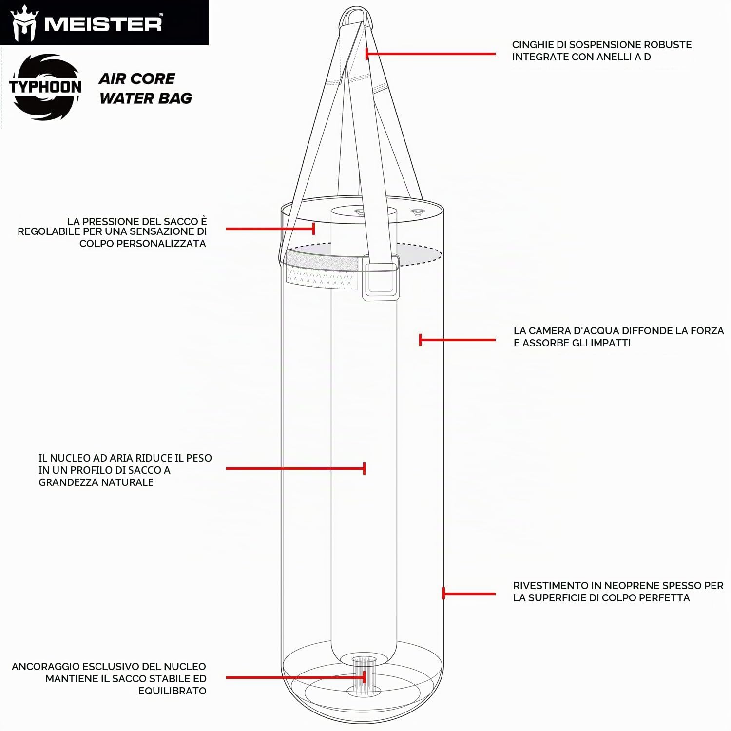 Meister Typhoon - Sacca pesante con nucleo d'aria e copertura in neoprene per boxe e MMA