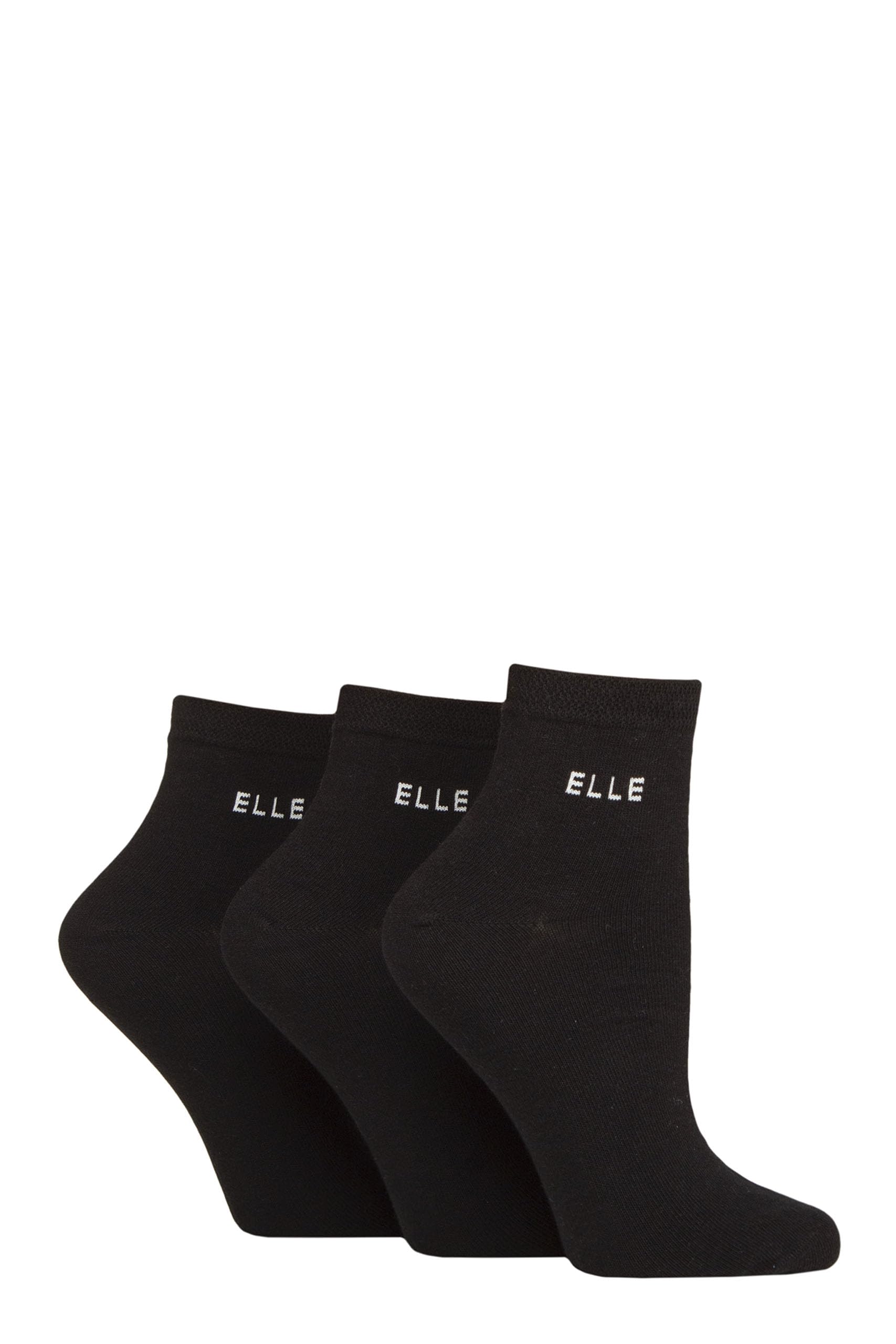 Elle Ladies Cotton Anklet Socks - Soft, Short, Plain, Striped & Patterned with Hand Linked Toes Multipack of 3 Size 4-8 (UK, Numeric, 4, 8, Regular, Regular, Black)