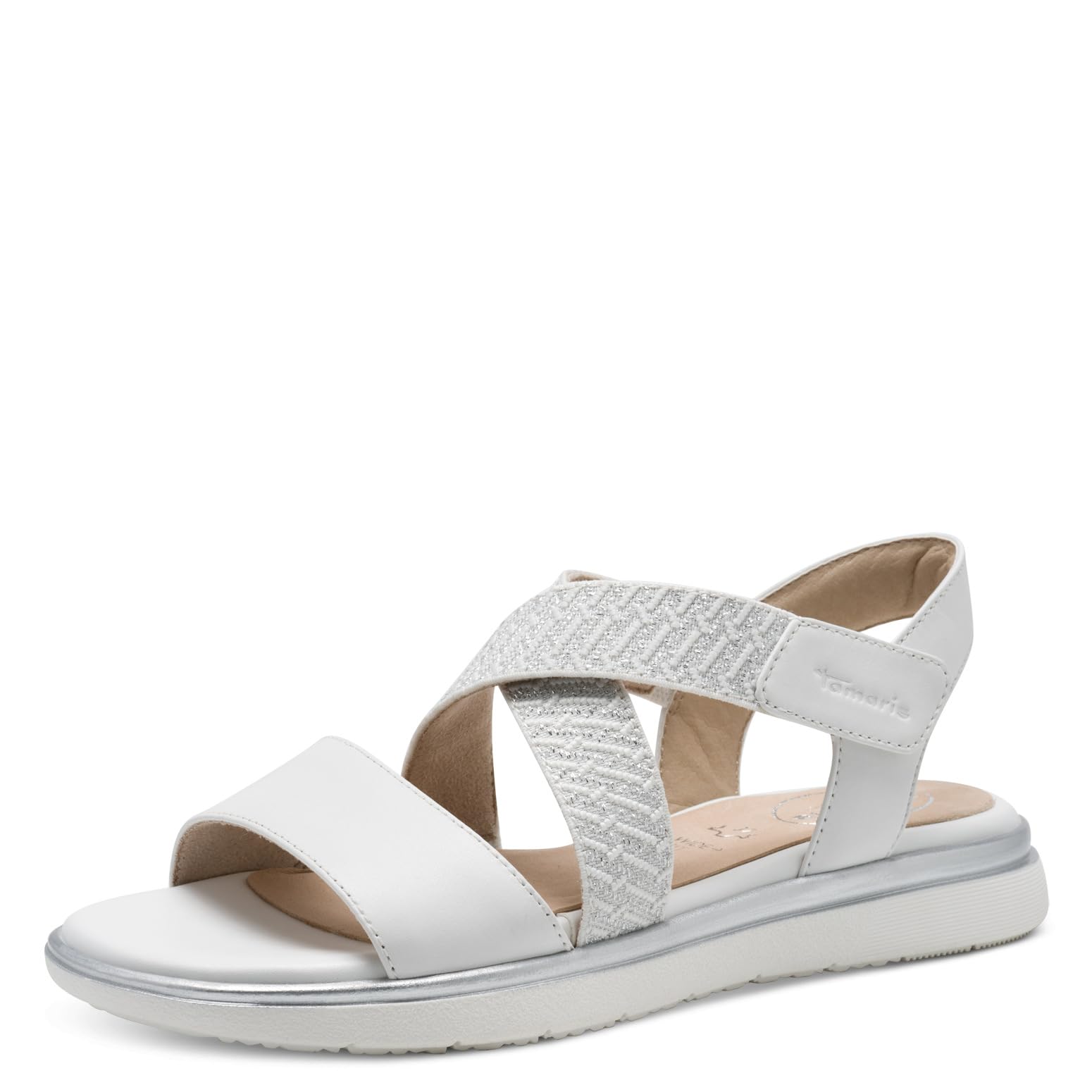 Tamaris Comfort Women’s Flat Leather Sandals with Velcro, White, 6,5 UK