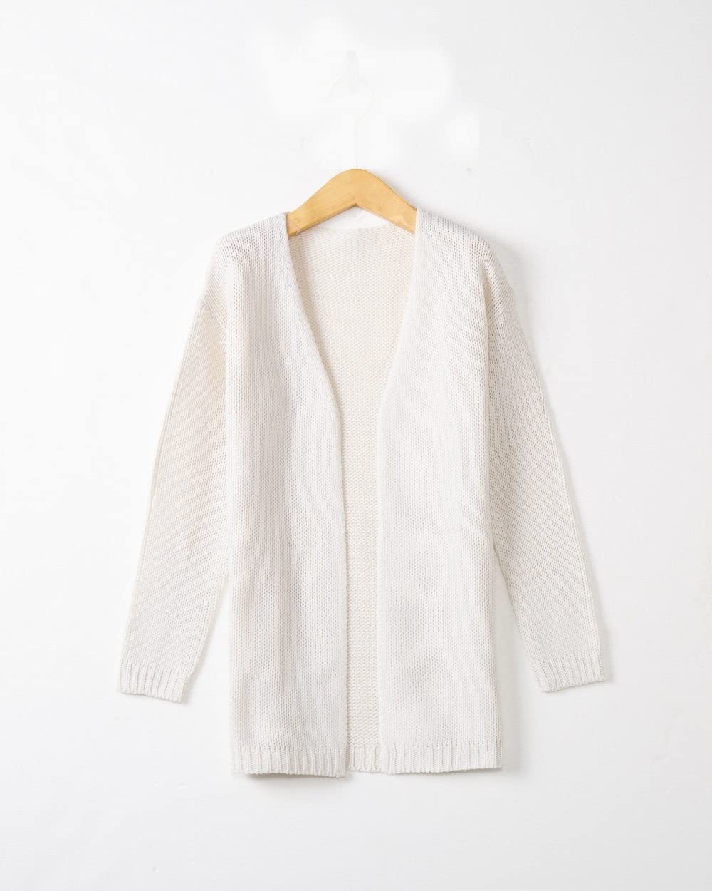 HGJH Cardigan Damen, Damen Strickpullover Vorne Offen Cardigan Rippstrick Kimono V-Ausschnitt Einfarbig Weiß Langarm Cardigan Weich Elegante Leichte Herbstjacke Für Lässiges Business