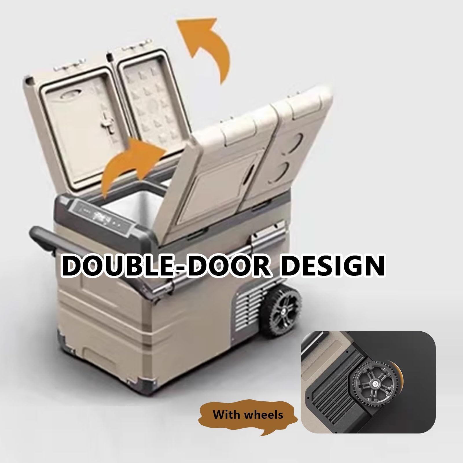 Refrigerador eléctrico portátil para coche, 35L/45L/55L con ruedas, enfriamiento rápido -20℃ a +20℃ para camión, furgoneta, viajes y cámper, diseño de doble puerta